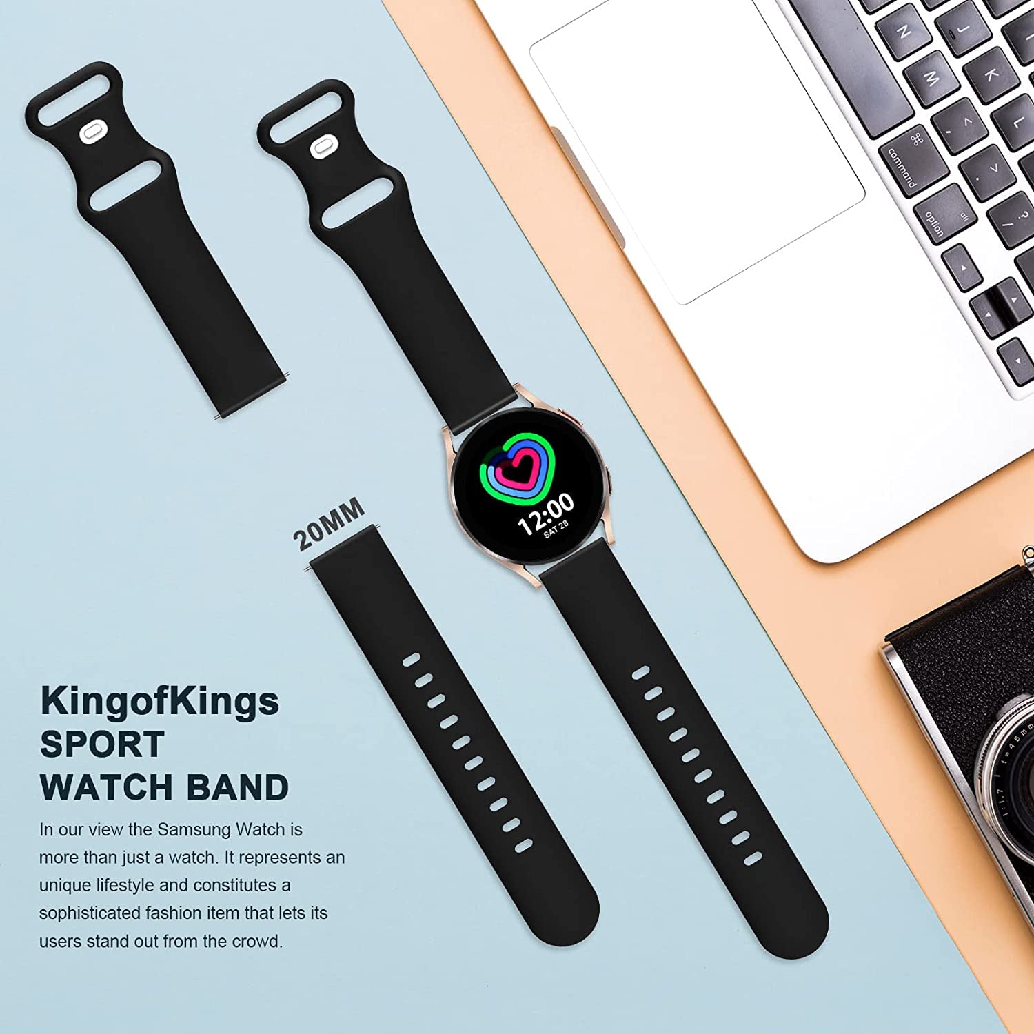 20Mm Watch Bands Compatible with Samsung Galaxy Watch 4/Classic Band 40Mm 42Mm 44Mm 46Mm, Watch Active 2 40Mm 44Mm/Watch 3 41Mm, Soft Silicone Breathable Bands Elastic Replacement Galaxy Strap  KingofKings   
