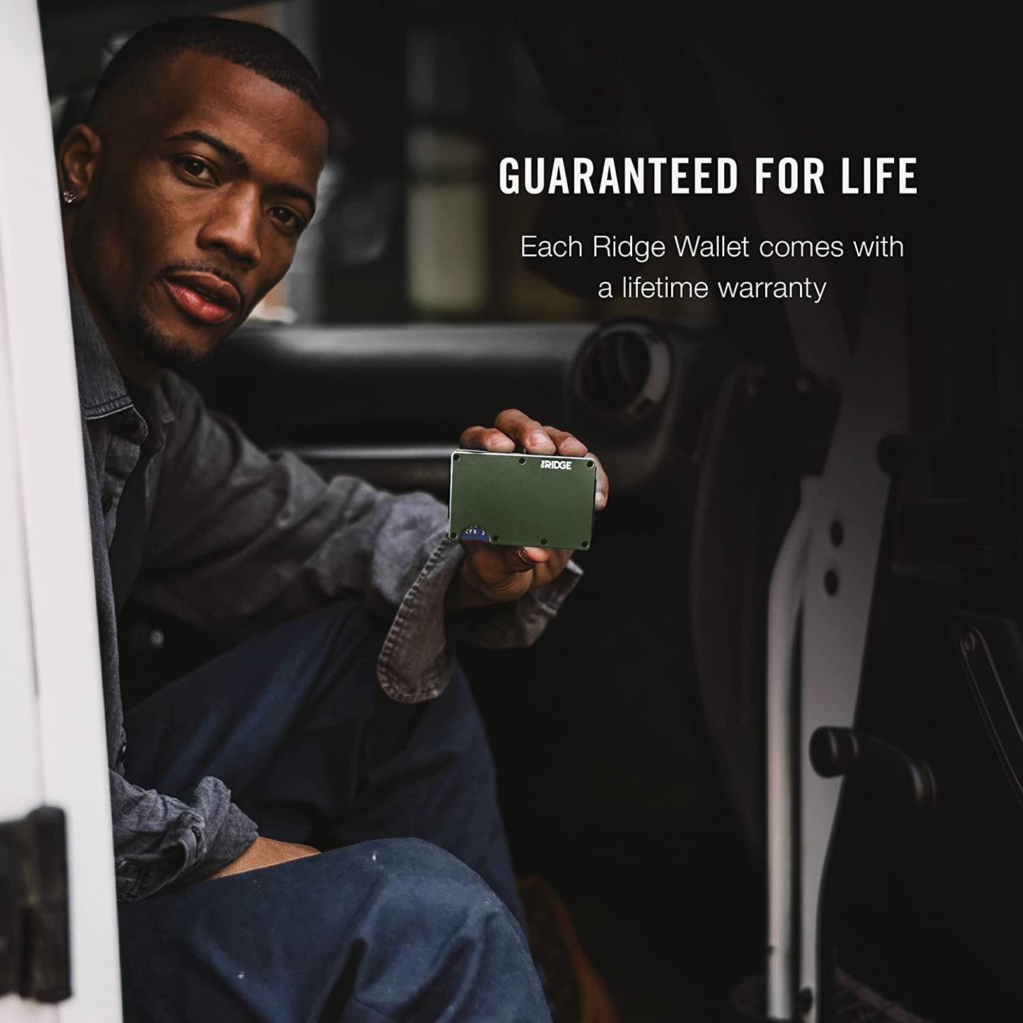 The Ridge Minimalist Slim Wallet for Men - RFID Blocking Front Pocket Credit Card Holder - Aluminum Metal Small Mens Wallets with Cash Strap (Matte Olive)  The Ridge   