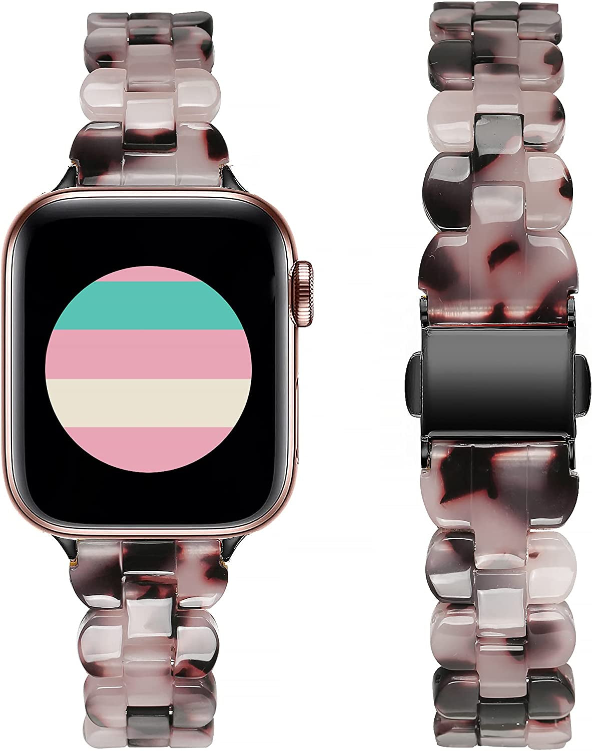 Secbolt Band Compatible with Apple Watch Band 38Mm 40Mm 41Mm 42Mm 44Mm 45Mm Women, Slim Resin Bracelet for Iwatch Series 8/7/6/5/4/3/2/1/SE  Secbolt Pink/Black Tortoise 38mm/40mm/41mm 