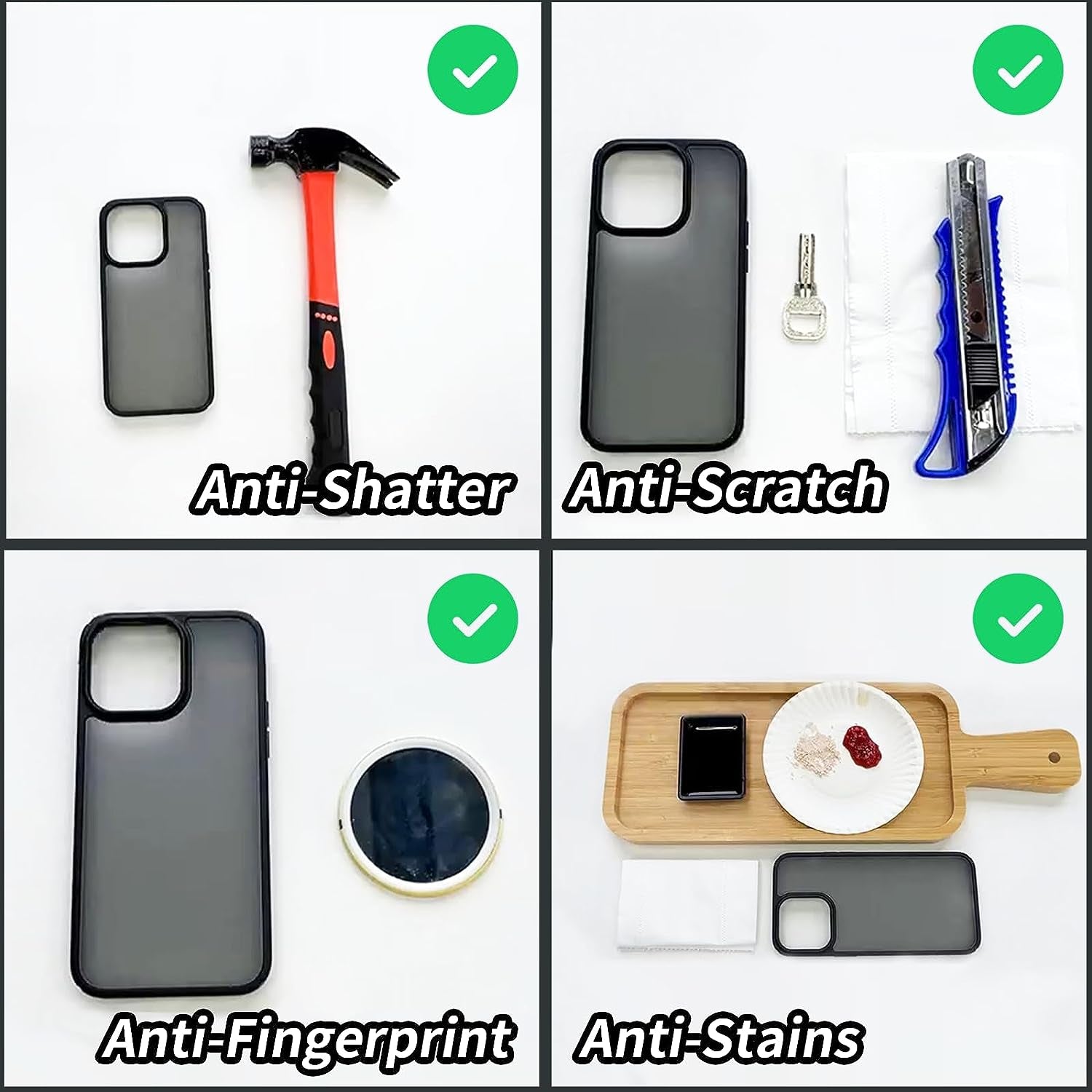 Humixx [5-In-1] Designed for Iphone 14 Pro Case, [10FT Military Shockproof] Slim&Sleek Protective Translucent Matte 2X Tempered Screen Protector + 2X 9H Lens Protector Case for Iphone 14 Pro, Black  Humixx   