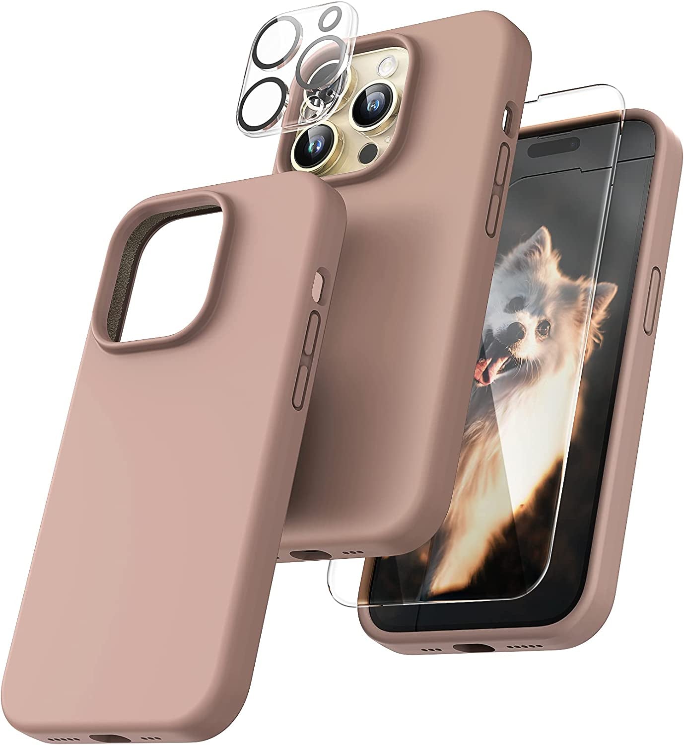 TOCOL [5 in 1 Designed for Iphone 14 Pro Case, with 2 Pack Screen Protector + 2 Pack Camera Lens Protector, Liquid Silicone Phone Case 6.1 Inch, [Anti-Scratch] [Drop Protection], Alpine Green  TOCOL   