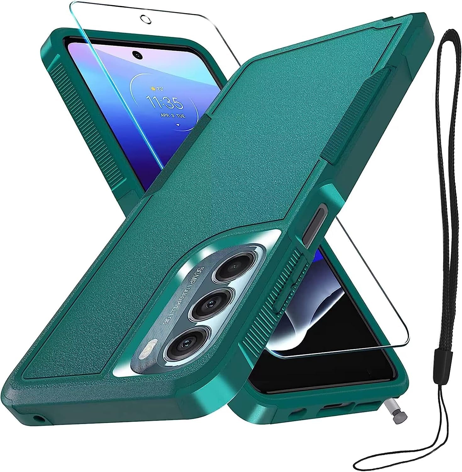 Motorola Moto G Stylus 5G 2022 Case with Tempered Glass Screen Protector,Heavy Duty Rugged Shockproof Full Body Protective Phone Cover,Cute Pink  RMOCR Dark Green  