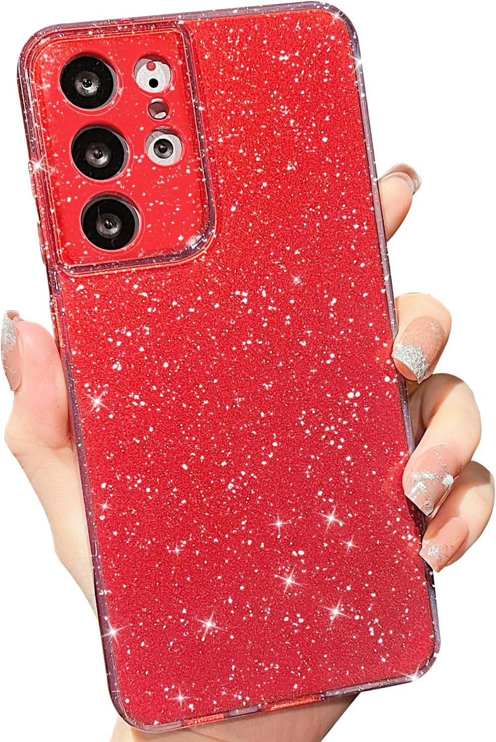 MINSCOSE Compatible with for Samsung Galaxy S21 Ultra Case,Cute Neon Bright Color,Glitter Bling Thin Slim Shockproof Silicone Sparkly Case, Soft TPU Phone Case for Women Girl-Hot Pink  MINSCOSE Wine Red S21 Ultra 