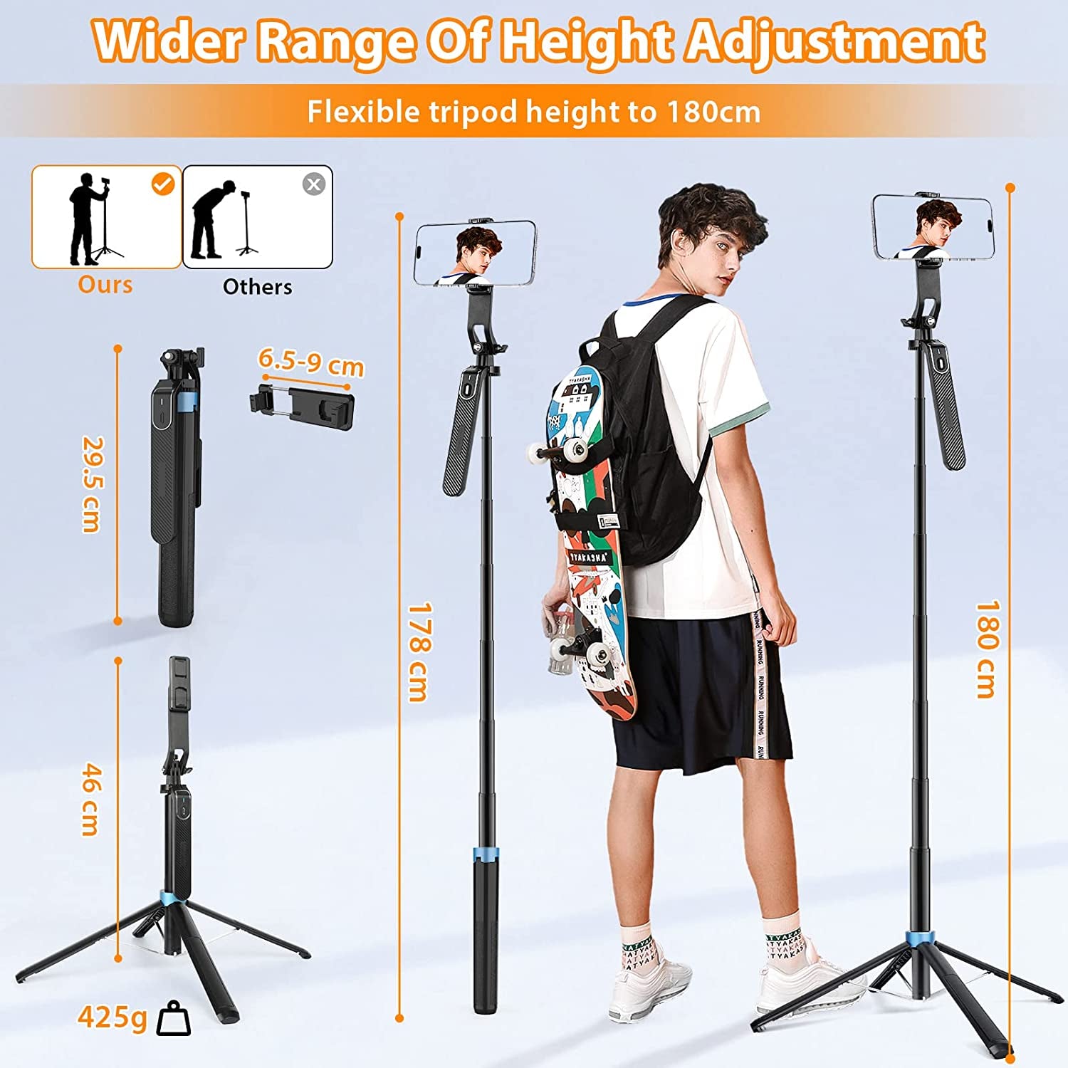 Eocean 71" Tall Selfie Stick Tripod Quadripod with Remote & Video Balance Handle, Aluminum Alloy Extendable Cell Phone Tripod Stand, Travel Tripod Phone Holder Compatible with Iphone/Android/Gopro  EOCEAN   