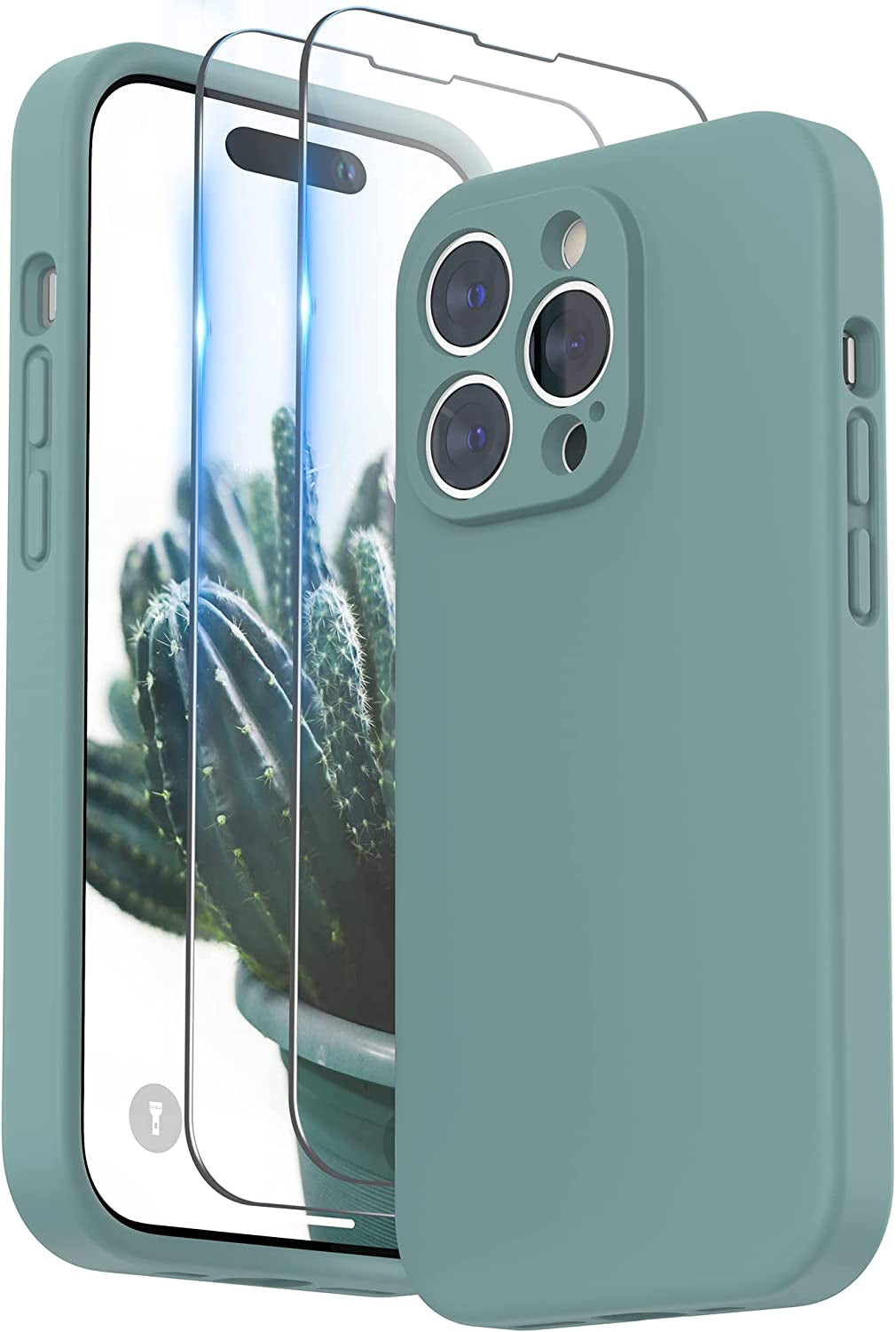 SURPHY Designed for Iphone 14 Pro Max Case with Screen Protector, (With Camera Protection + Soft Microfiber Lining) Liquid Silicone Phone Case, Blue Jay  SURPHY Cactus Green  