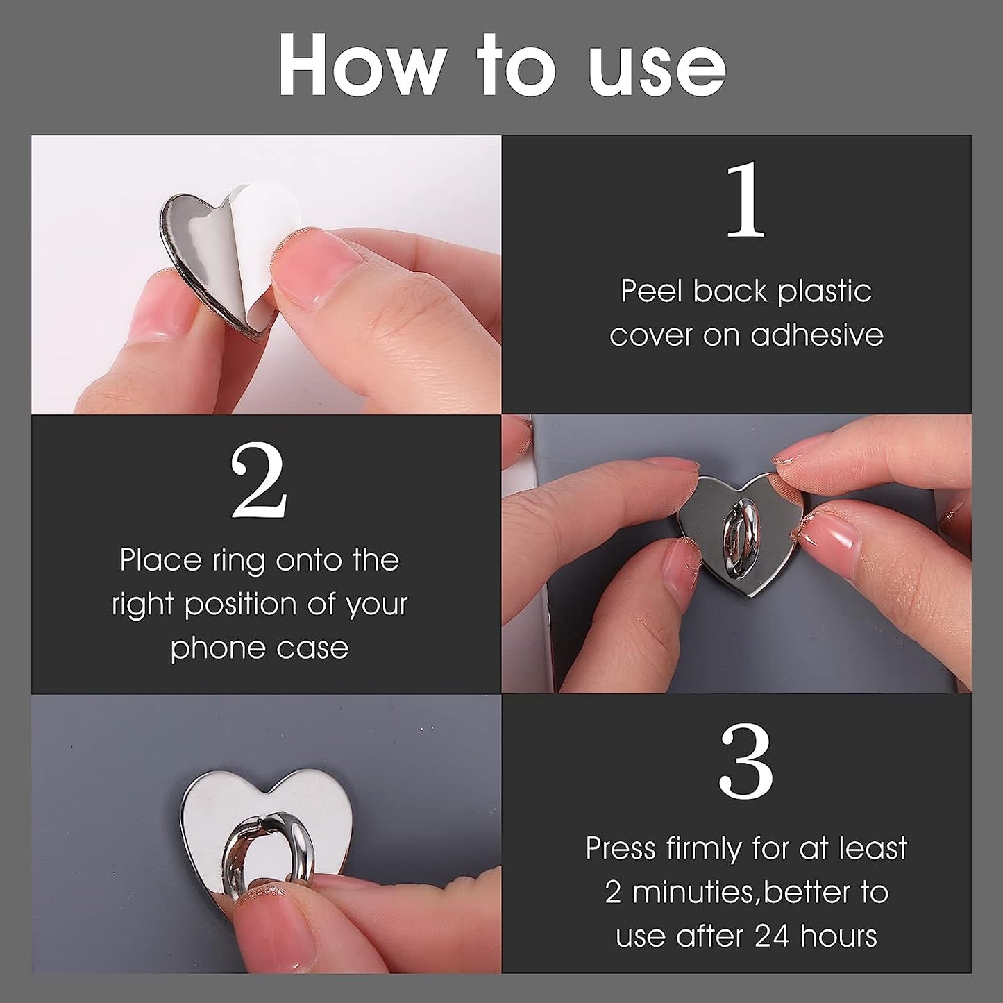 12 Pieces Phone Charm Hook, Cell Phone Finger Ring Phone Keychain Ring Adhesive Metal Phone Finger Grip Loop Stand Heart Holder for DIY Phone Case Pad Tablet Supplies  Grevosea   