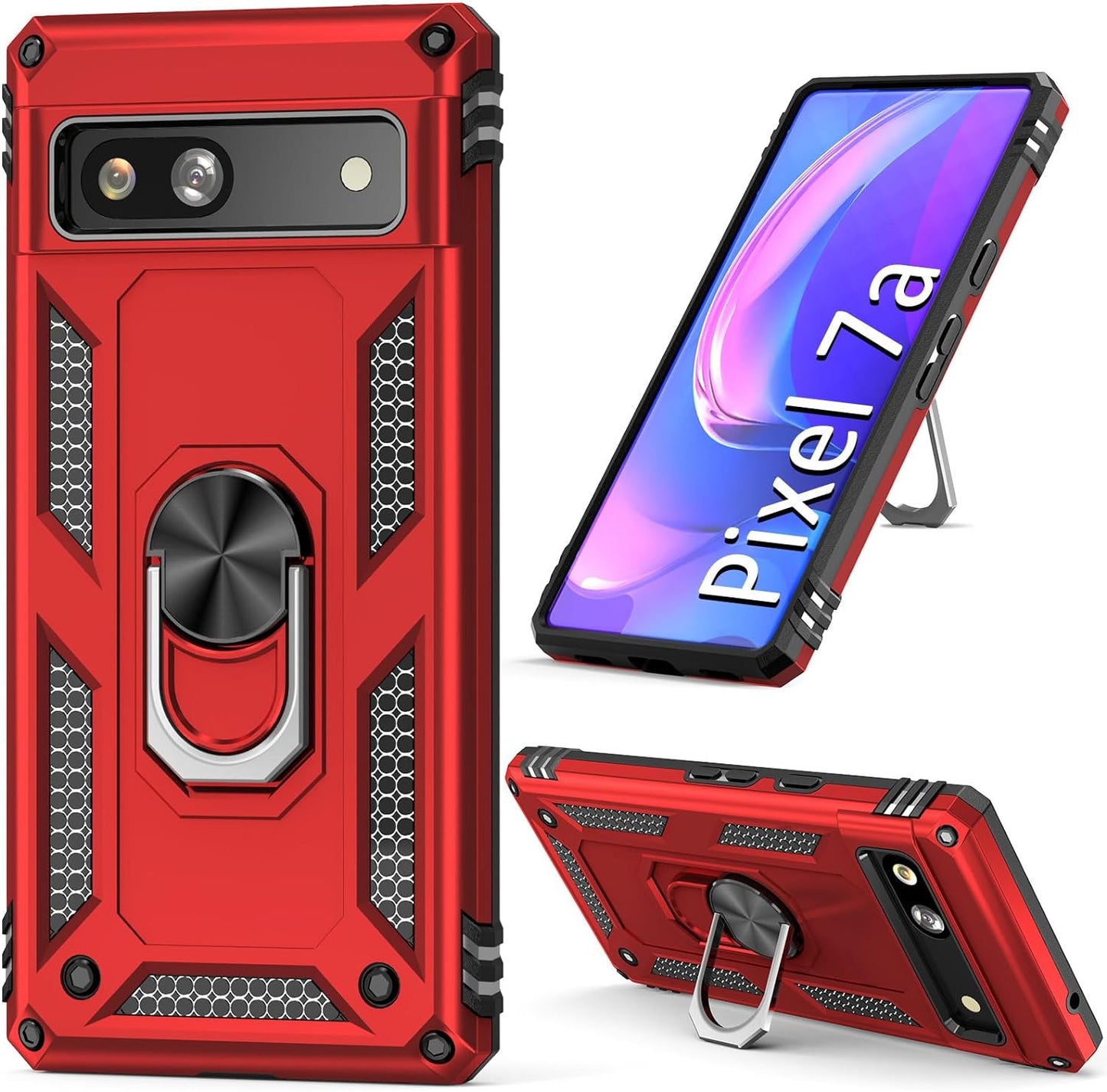 ADDIT Phone Case for Google Pixel 7A Case Pixel 7A Pink Case for Women Girl,With Kickstand Magnetic Ring Holder,Heavy Duty Protective Cover for Google Pixel 7A Rose Gold  ADDIT Red  