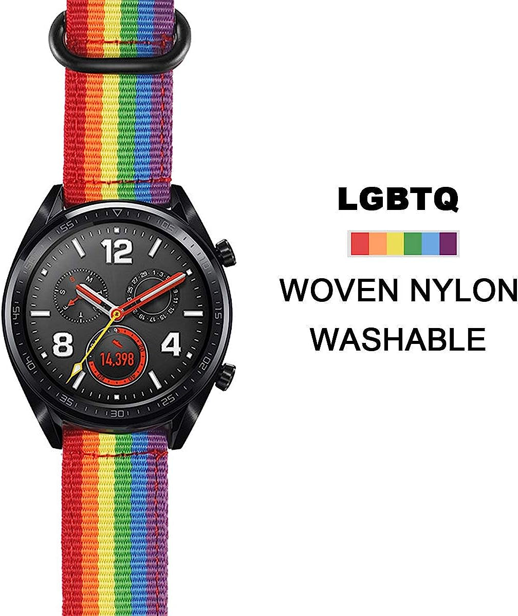 20Mm Watch Band Rainbow Pride for Samsung Watch 4 44Mm/40Mm/ Watch4 Classic 46Mm/42Mm,3 41Mm/42Mm/46Mm Galaxy Active 2 40Mm 44Mm/Gear Sport/S4/S2,Women LGBTQ Nylon Bands Replacement Quick Release for Garmin Accessories  NYKKOLA   