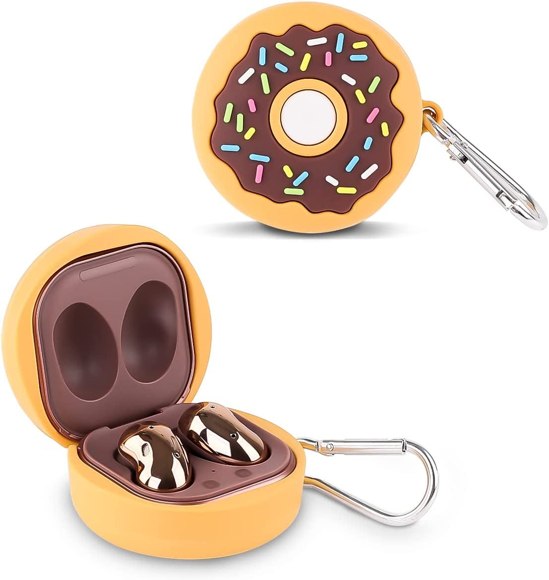 Suublg Silicone Cartoon Earbuds Case Protective Cover with Keychain Fit Designed for Samsung Galaxy Buds2 Pro (2022) /Galaxy Buds 2 (2021) /Galaxy Buds Pro (2021) /Galaxy Buds Live (2020)  Suublg Donuts  