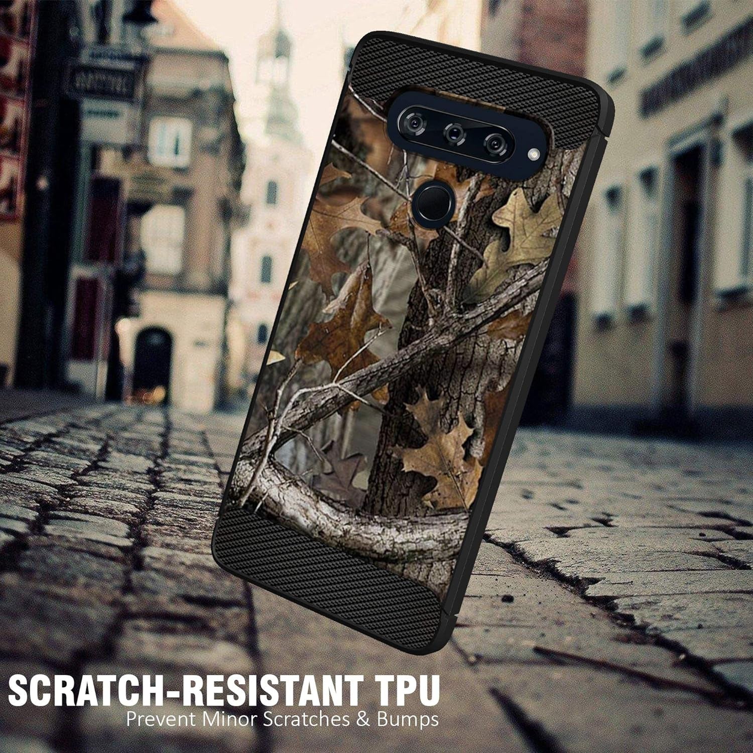 Casesondeck Camo Case Compatible with LG V40 Thinq, Carbon Fiber Texture Slim Fitted Matte Cover with Design(Tree Camo)  CasesonDeck   