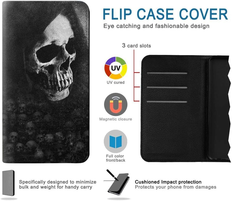 RW3333 Death Skull Grim Reaper PU Leather Flip Case Cover for LG V30, LG V30 Plus, LG V30S Thinq, LG V35, LG V35 Thinq  jjphonecase   