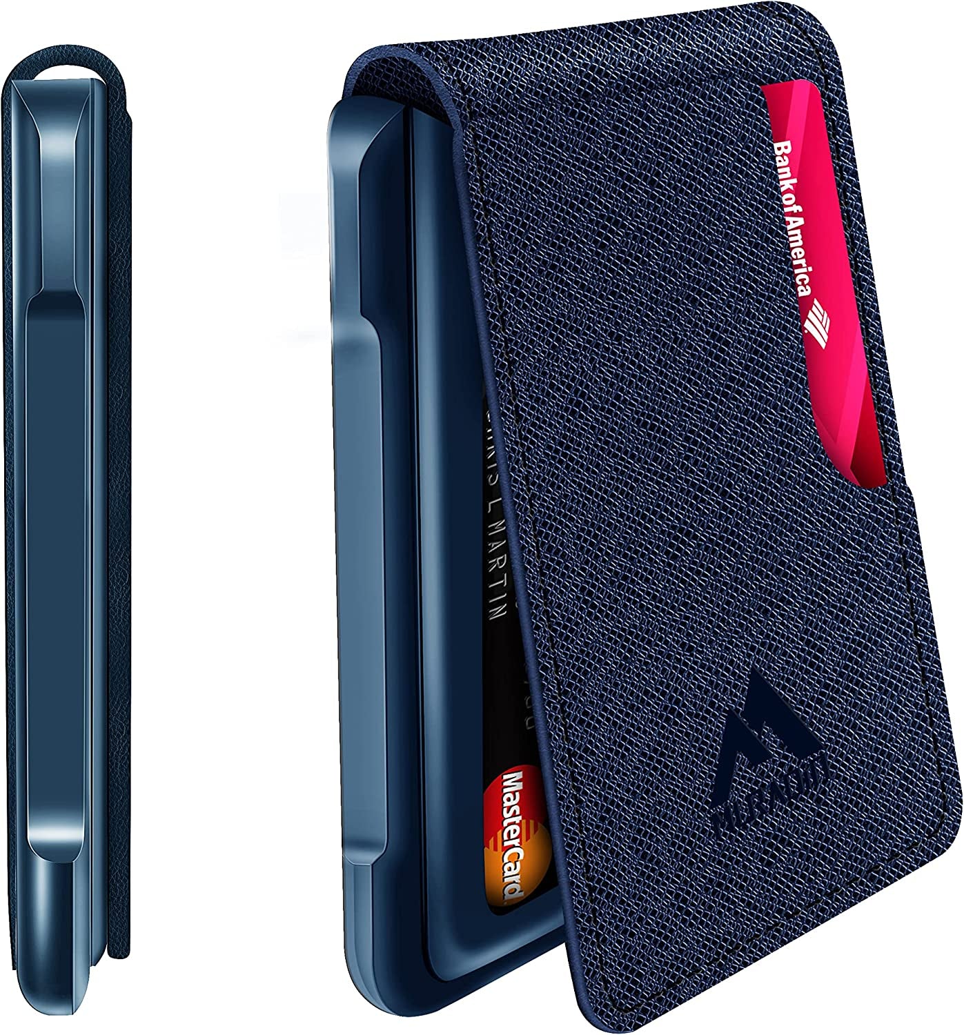 MURADIN Mens Wallet Tactical Bifold Wallets for Men Metal RFID Blocking Aluminum Money Cards Holder Gifts for Men  MURADIN Saffiano Blue  