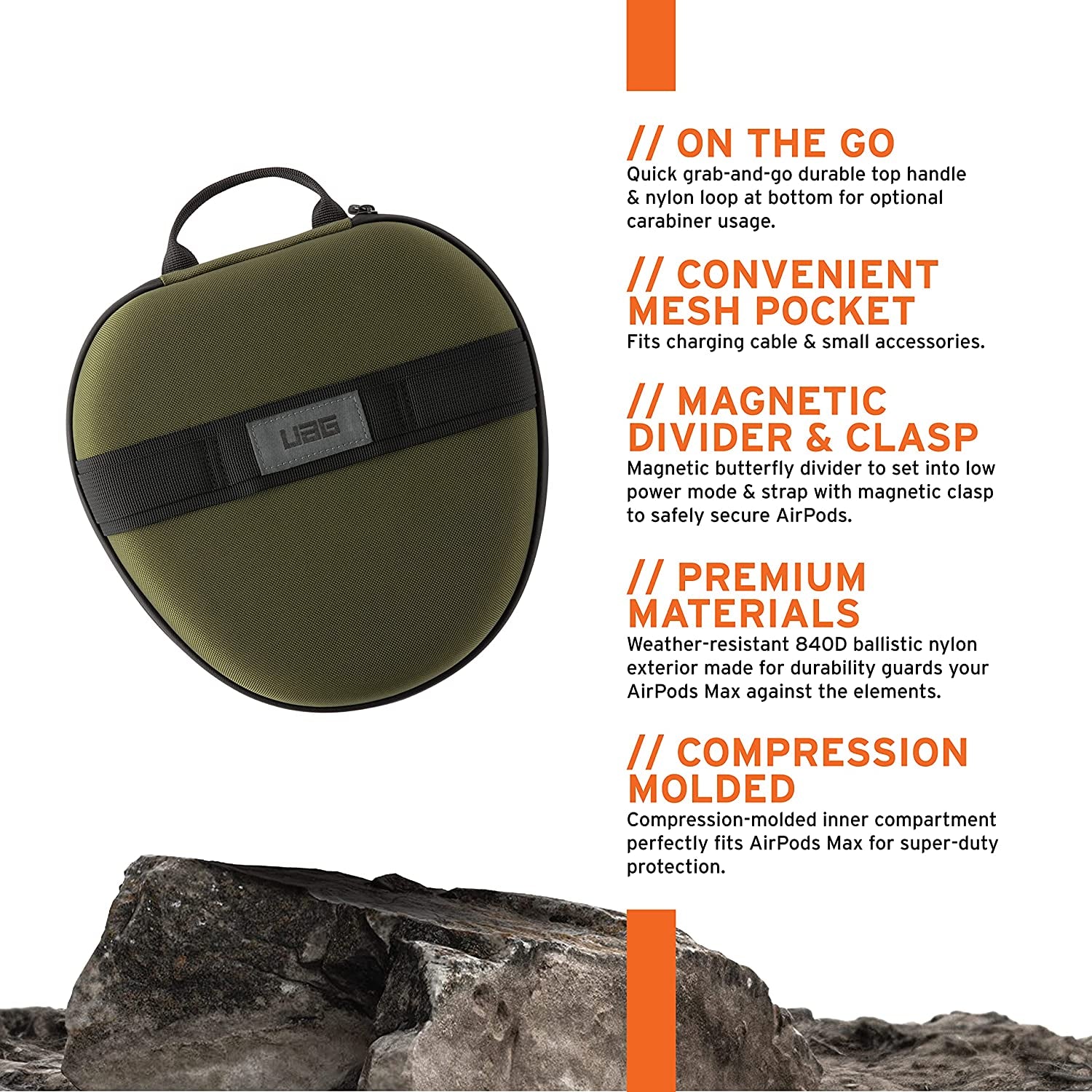 URBAN ARMOR GEAR UAG Compatible with Airpods Max Case Rugged Smart Case with Sleep Mode Heavy Duty Weatherproof Compression Molded Full Coverage Protective Travel Carrying Cover, Olive  URBAN ARMOR GEAR   