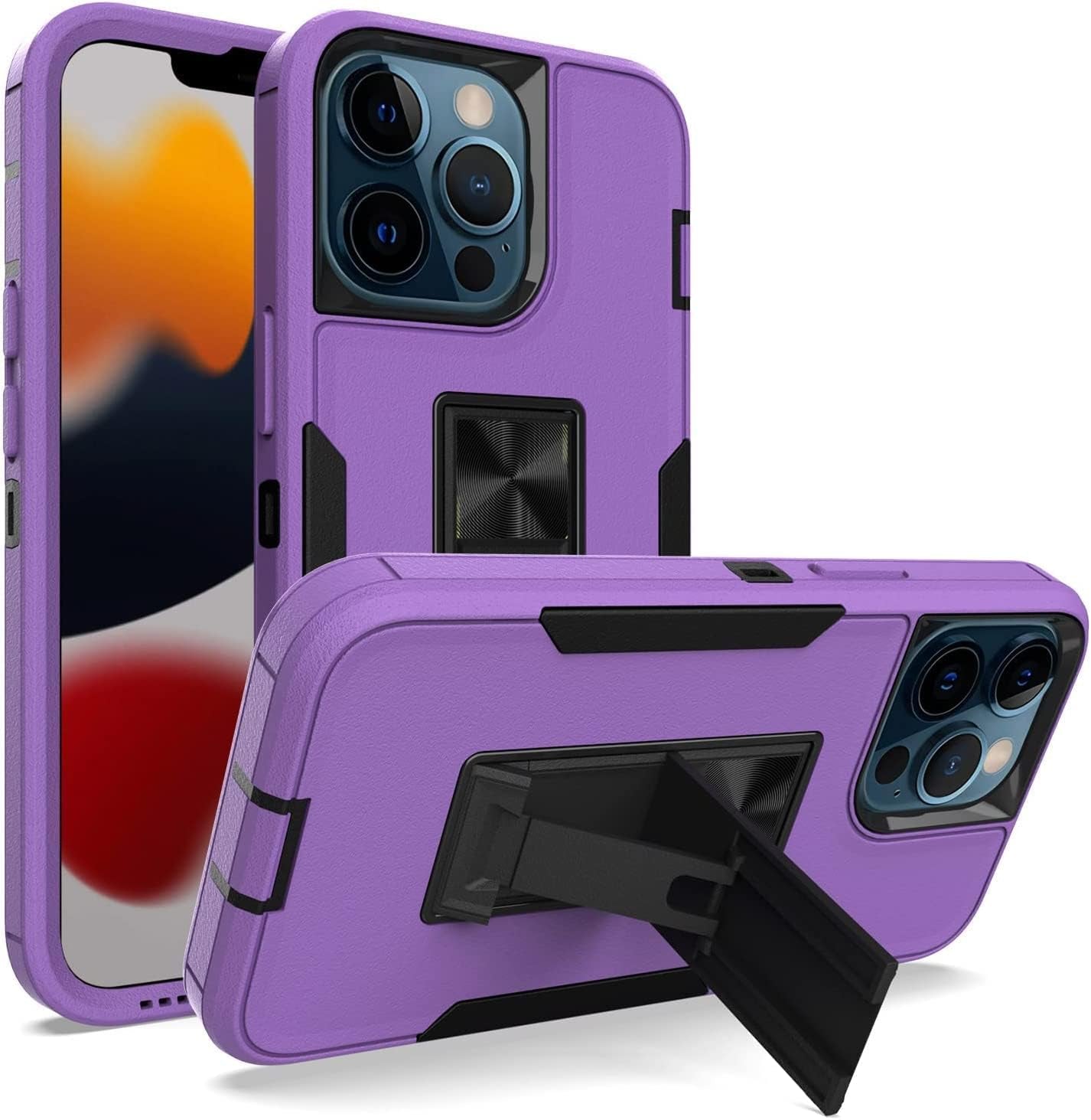 Wulibox Professional Design for Iphone 12 Pro Max Case with Stand, Military-Grade Drop Protection, Fit for Magnetic Car Mount, Upgrade Hard Pc&Premium Soft TPU Kickstand for Men Women (Cyan)  Wulibox Purple-Black  