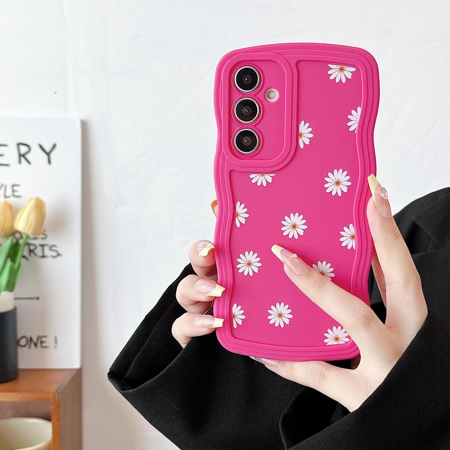 ZTOFERA Compatible with Samsung Galaxy A54 5G Case,Unique Curly Wave Frame with Daisy Pattern,Soft Liquid Silicone Anti-Fingerprint Shockproof Full Coverage&Lens Protective Case Samsung A54-Black  ZTOFERA Pink  