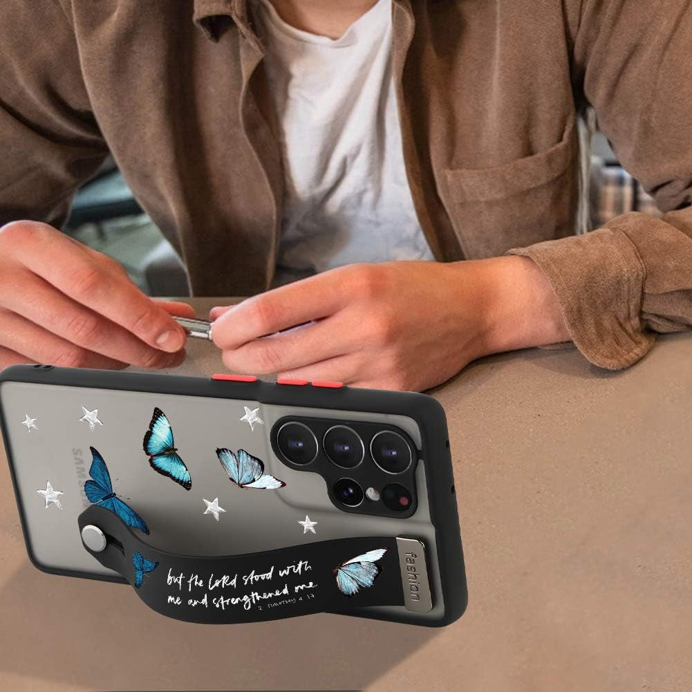 AIGOMARA Compatible Samsung Galaxy S21 Ultra Case with Strap Kickstand Butterflies Shockproof Protection Soft TPU and Hard PC Anti-Scratch Cover for S21 Ultra  AIGOMARA   