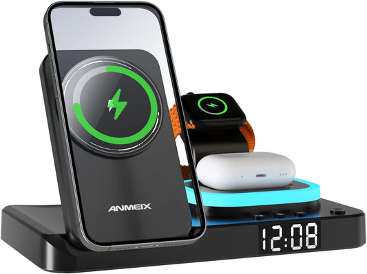 Magnetic Wireless Charger,3 in 1 Magnetic Charging Station,For Mag-Safe Charger with QC3.0 Adapter, for Iphone 14/13/12/11/X/8, for Iwatch, for Airpods 3/2/Pro, for Samsung Galaxy Z Fold3/4  Anmeix   