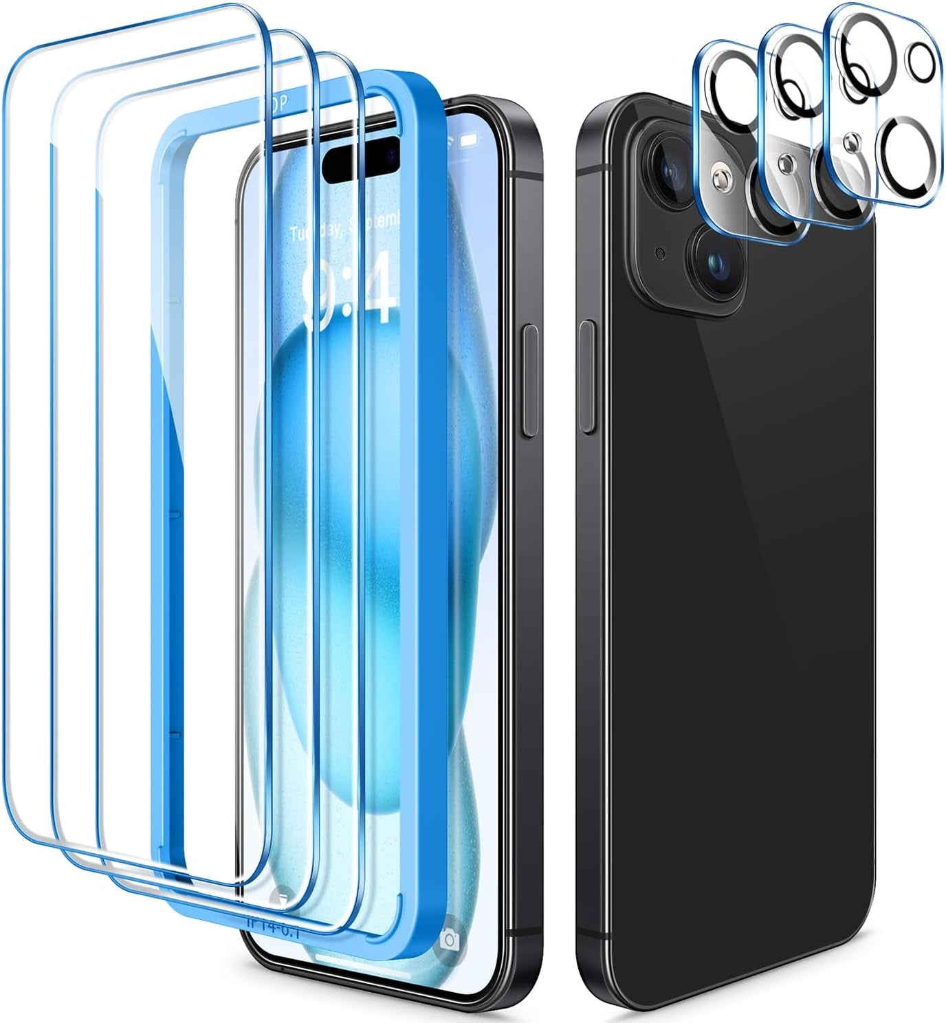 CANSHN 3 Pack Screen Protector for Iphone 11 [6.1 Inch] + 3 Pack Tempered Glass Camera Lens Protector with Easy Installation Frame, Anti-Scratch, Case Friendly, 9H Hardness, HD Clear Film [6 Pack]  CANSHN Iphone 15 6.1 Inch  