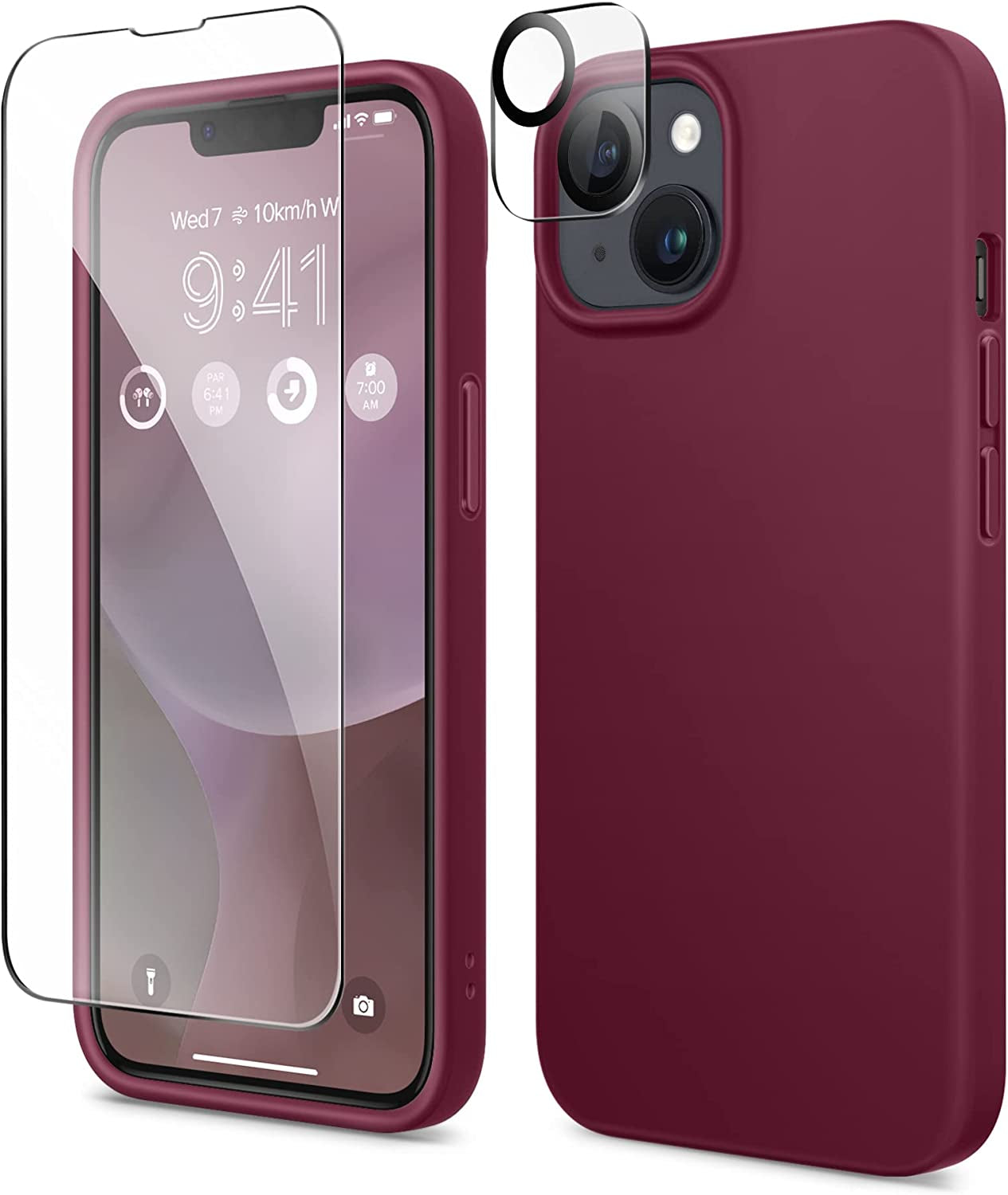 GONEZ for Iphone 14 Case Silicone, with Screen Protector + Camera Lens Protector, [Soft Anti-Scratch Microfiber Lining], Slim Liquid Silicone Shockproof Protective Phone Cover 6.1 Inch, Stone  GONEZ Wine Red  