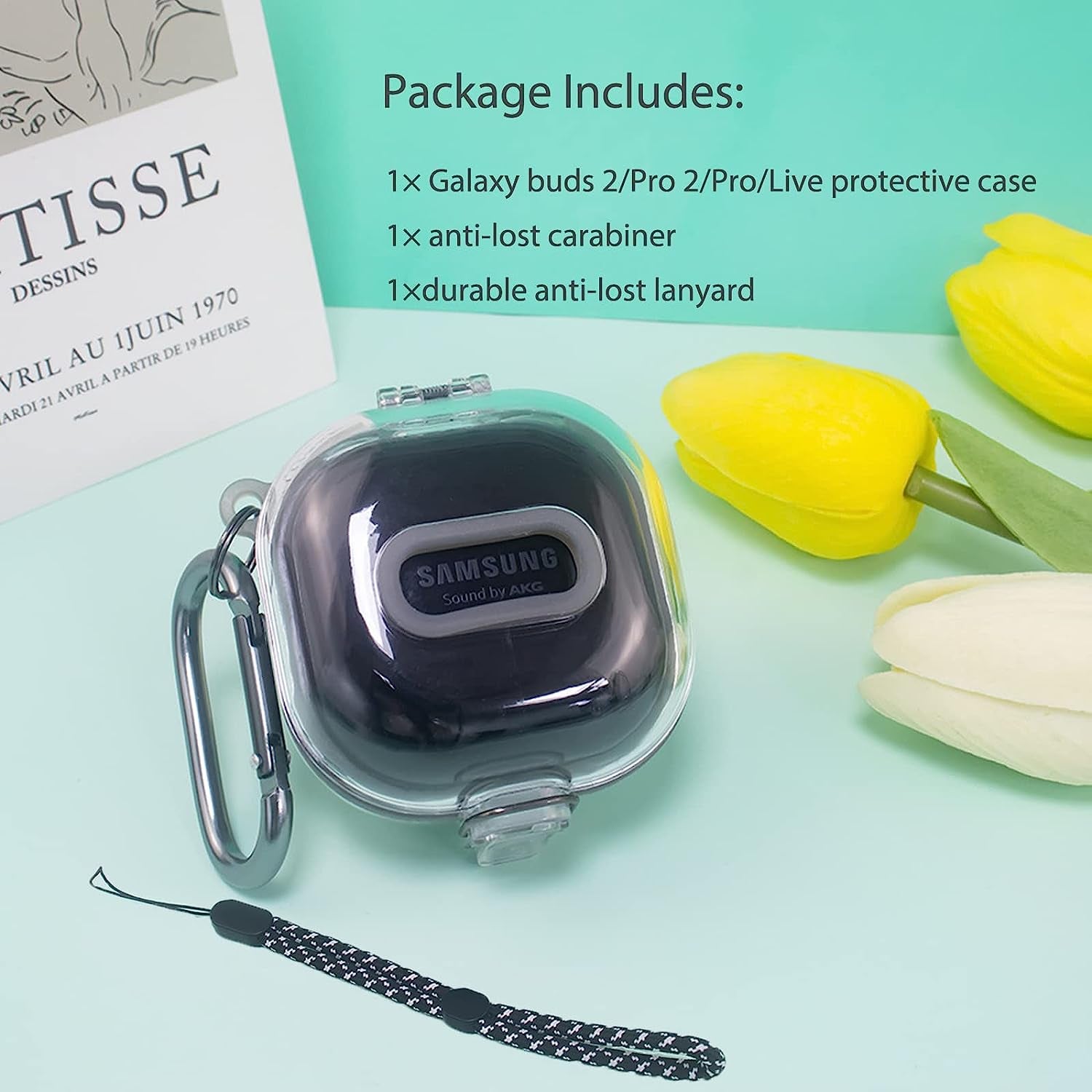 Miimall [Upgrade Secure Lock] Case Compatible for Samsung Galaxy Buds 2/Galaxy Buds Pro 2/ Galaxy Buds Live/Galaxy Buds Pro Case with Lanyard &Carabiner Accessories, Clear Replacement Case - Clear  Miimall   