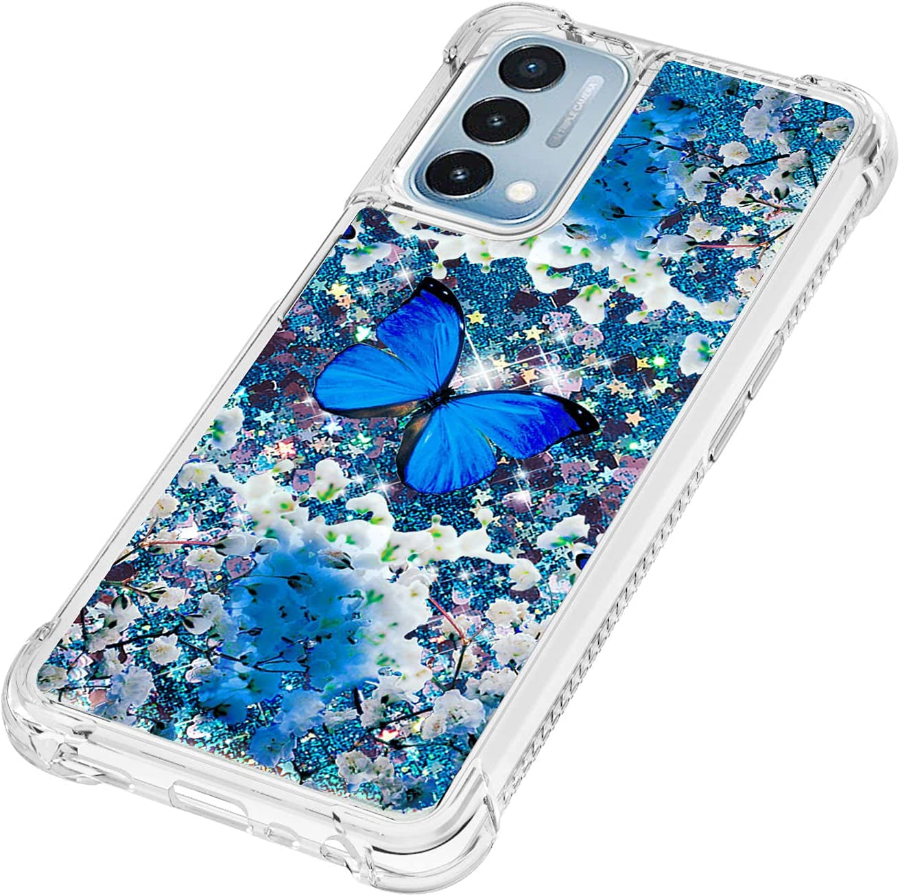CAIYUNL for Oneplus Nord N200 5G Case with Tempered Glass Screen Protector, Glitter Bling Flowing Liquid Sparkle Women Girls Soft TPU Shockproof Protective Cute Case for Oneplus Nord N200 5G-Butterfly  CAIYUNL   