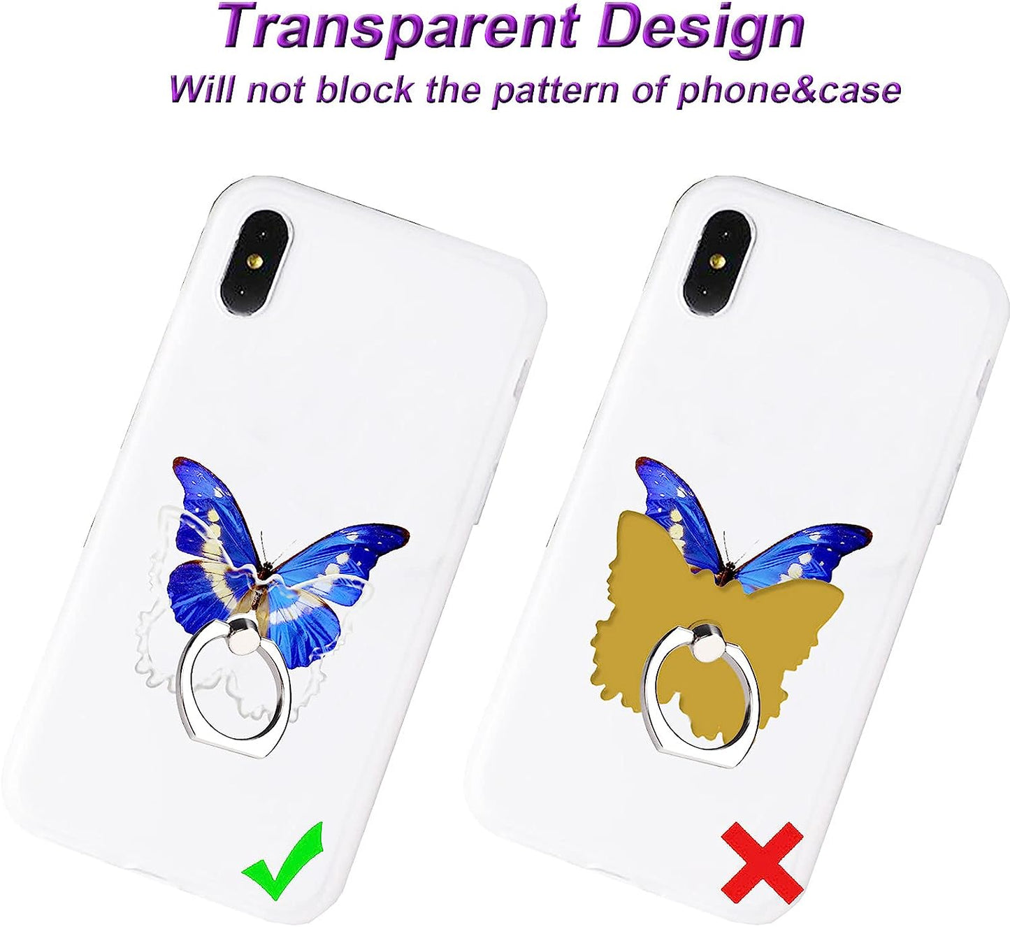 TACOMEGE Transparent Clear Butterfly Phone Ring Grips Holder, Finger Ring Stand for Cell Phone Tablet Case  TACOMEGE   