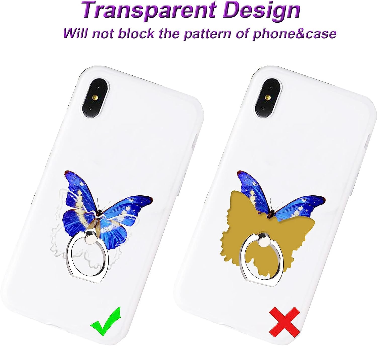 TACOMEGE Transparent Clear Butterfly Phone Ring Grips Holder, Finger Ring Stand for Cell Phone Tablet Case  TACOMEGE   