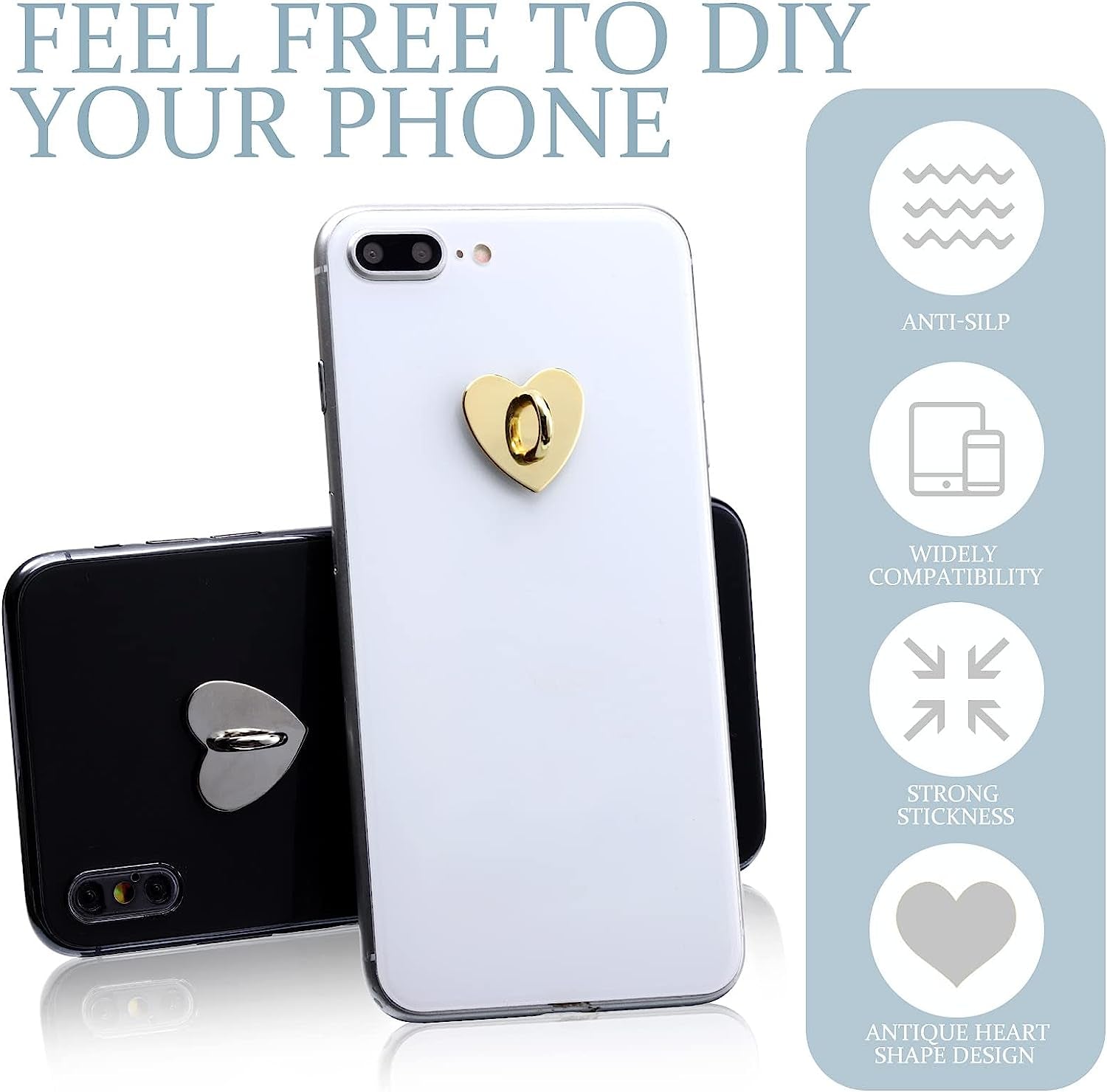 12 Pcs Cell Phone Charm Hook Finger Rings Adhesive Phone Finger Grip Loop Stand Metal Phone Charm Rings Sticky Heart Ring Phone Holder Heart Phone Ring for Cell Phone Tablet DIY Accessories, 3 Colors  Konohan   