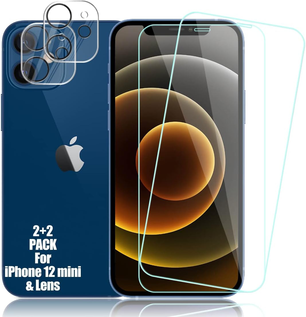 Galaxy Note 20 Tempered Glass Screen Protector + Camera Lens Protector [ 2 + 2 Pack ] [Compatible Fingerprint] [Anti-Scratch] [Case Friendly] Clear HD Protective Film for Samsung Galaxy Note 20  BIGFACE Iphone 12 Mini  