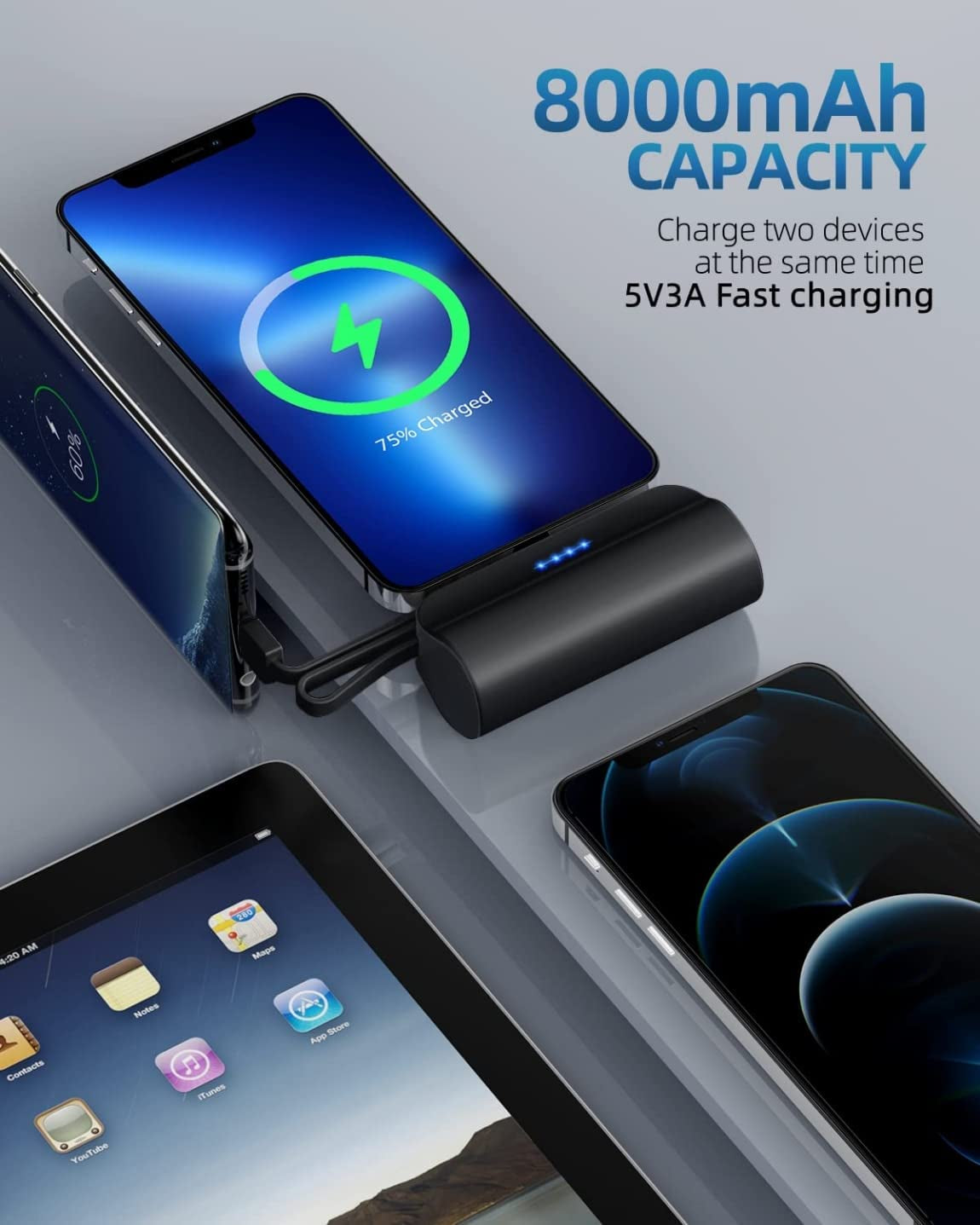 Abnoys Portable-Charger-Power-Bank - 8000Mah Ultra Compact Portable Phone Charger 5V3A Output Battery Pack Built-In Type-C Cable and Cell Phone Holder Compatible with Iphone and Samsung, Etc.(Black)  Dongguan Junboshi Electronic Technology Co.,Ltd   