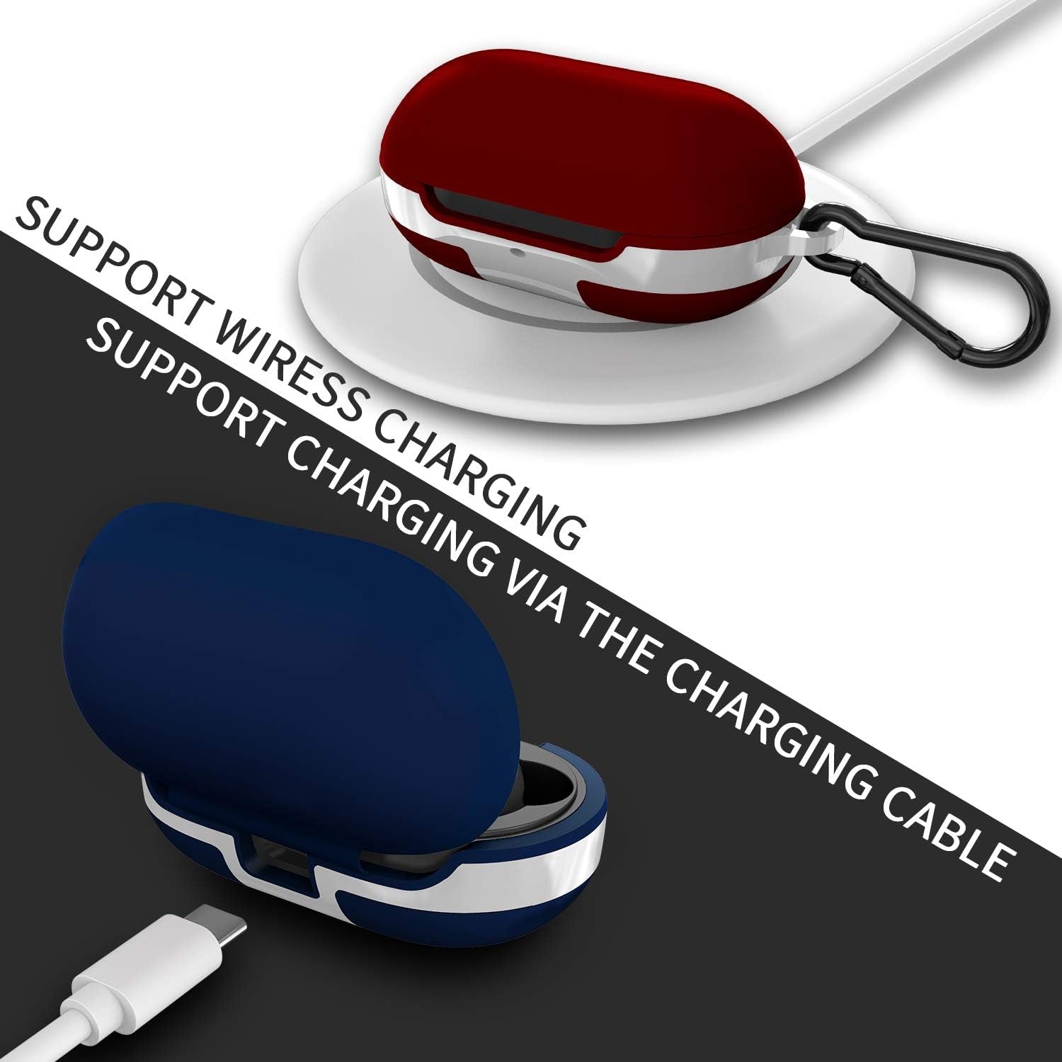 2 Packs Silicone Cover for Galaxy Buds Case/Galaxy Buds + plus Case,With Carabiner Full Body Protections Skin Accessories Compatible Samsung Galaxy Buds plus (Navy Blue and Burgundy)  meiyasy   