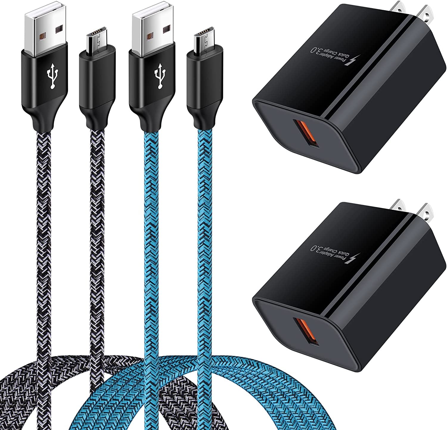 Micro USB Charger,Android Fast Charger,Quick Charger 3.0 USB Fast Wall Charger Plug Micro USB Cable for Motorola Moto E E5 E4 Plus/Play,E5 Supra,G5 G5S G4 Plus/Play,G6 Play/Forge,Moto Droid Turbo 2  Shenzhen Putuo Technology Co., Ltd Black Blue-2 Pack  