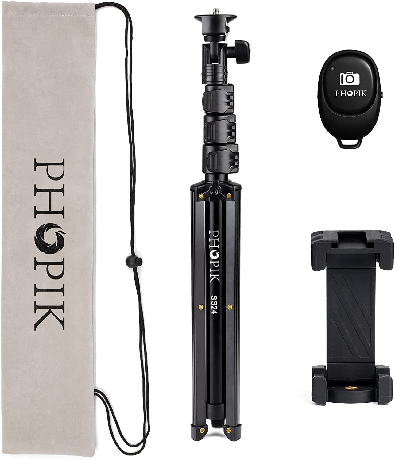 PHOPIK Phone Tripod Stand : Selfie Stick Tripod,Phone Tripod Extendable Camera & Cell Phone Tripod Stand for Iphone & Android Phone, Heavy Duty Aluminum, Lightweight  PHOPIK   