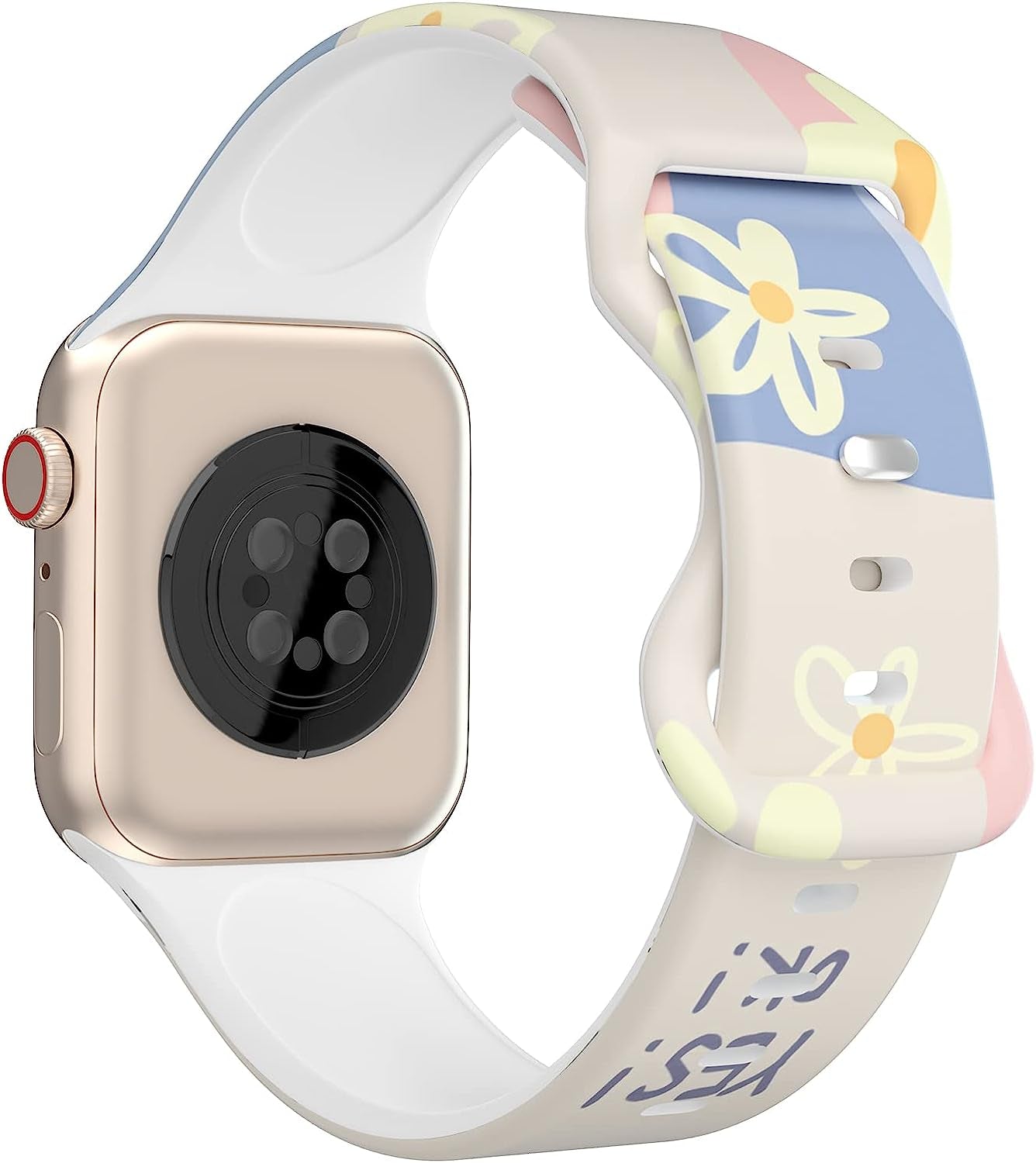 Floral Apple Watch Bands 38Mm 40Mm 41Mm 42Mm 44Mm 45Mm for Women Men, Soft Silicone Sport Replacement Watch Band Flower Design Breathable Slim Strap Wristband for Iwatch Series SE 7 6 5 4 3 2 1 Band  HONEYBABY 13 42mm/44mm/45mm 