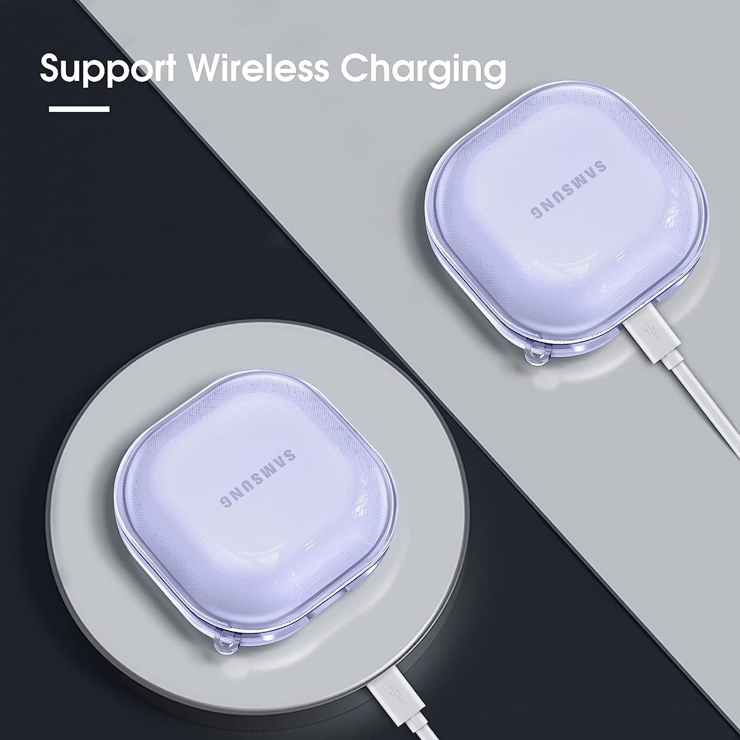 Fintie Case for Samsung Galaxy Buds 2 Pro (2022) / Galaxy Buds 2 (2021) / Galaxy Buds Pro (2021) / Galaxy Buds Live (2020) - Soft TPU Clear Anti-Scratch Protective Cover with Carabiner, Crystal Purple  Fintie   