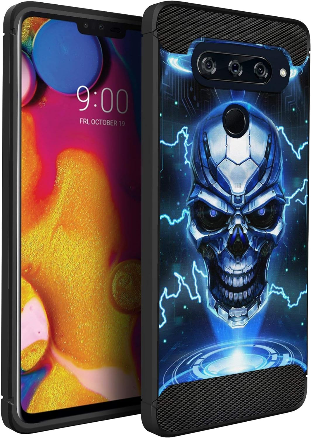 Casesondeck Case Compatible with LG V40 Thinq - Soft Fitted Flexible TPU Cover Shock Protection (Blue Future Skull)  CasesonDeck   