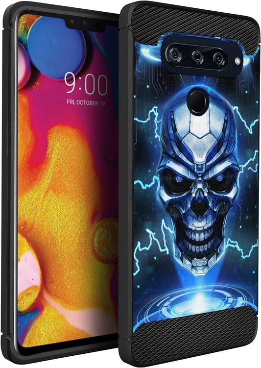 Casesondeck Case Compatible with LG V40 Thinq - Soft Fitted Flexible TPU Cover Shock Protection (Blue Future Skull)  CasesonDeck   