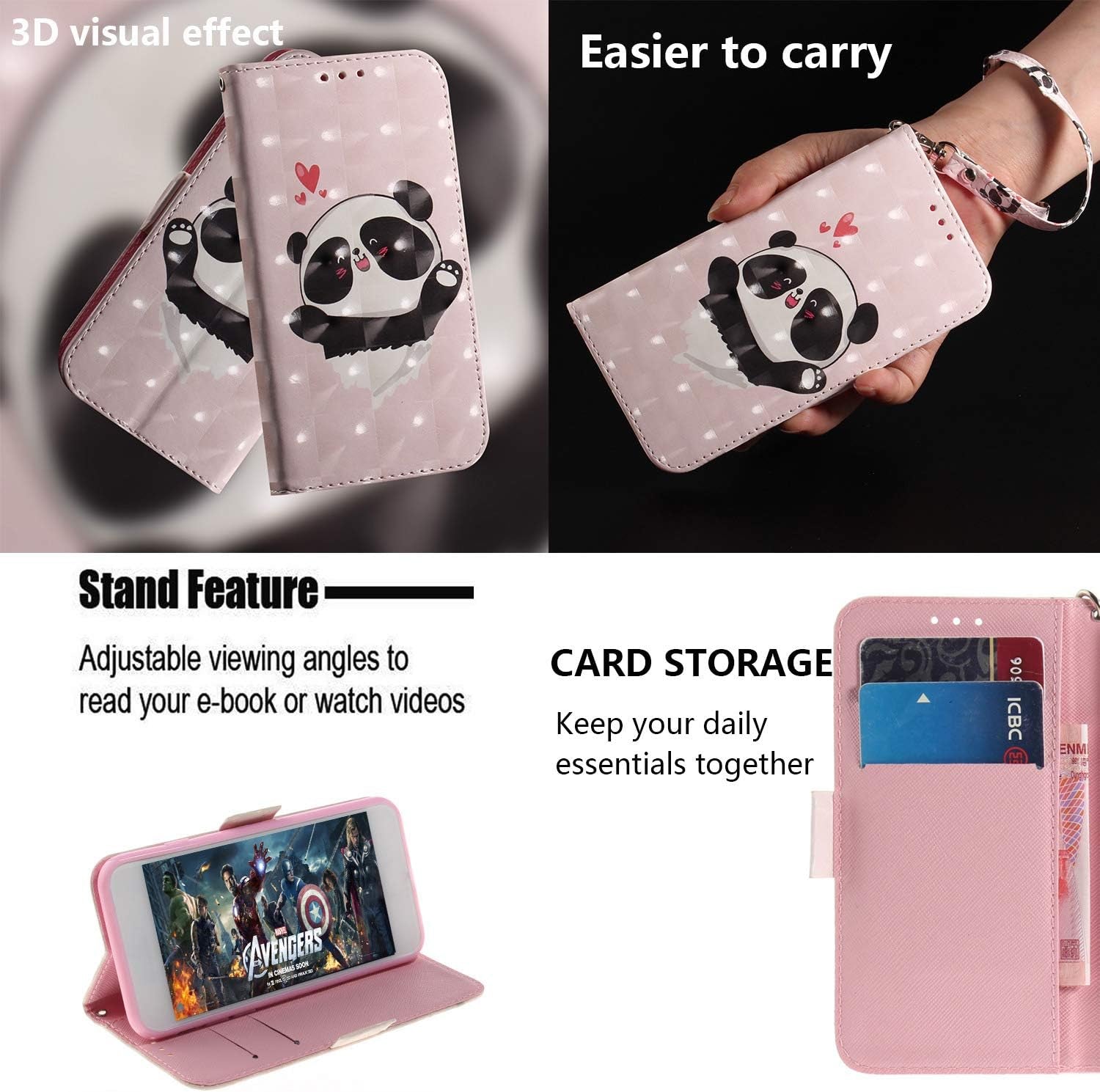 COTDINFORCA Compatible with LG G7 Thinq 2018 Case Wallet Premium PU Leather Case 3D Creative Painted Design Full-Body Protective Compatible with LG G7 / LG G7 Thinq. PU- Love Panda Pattern  COTDINFORCA   