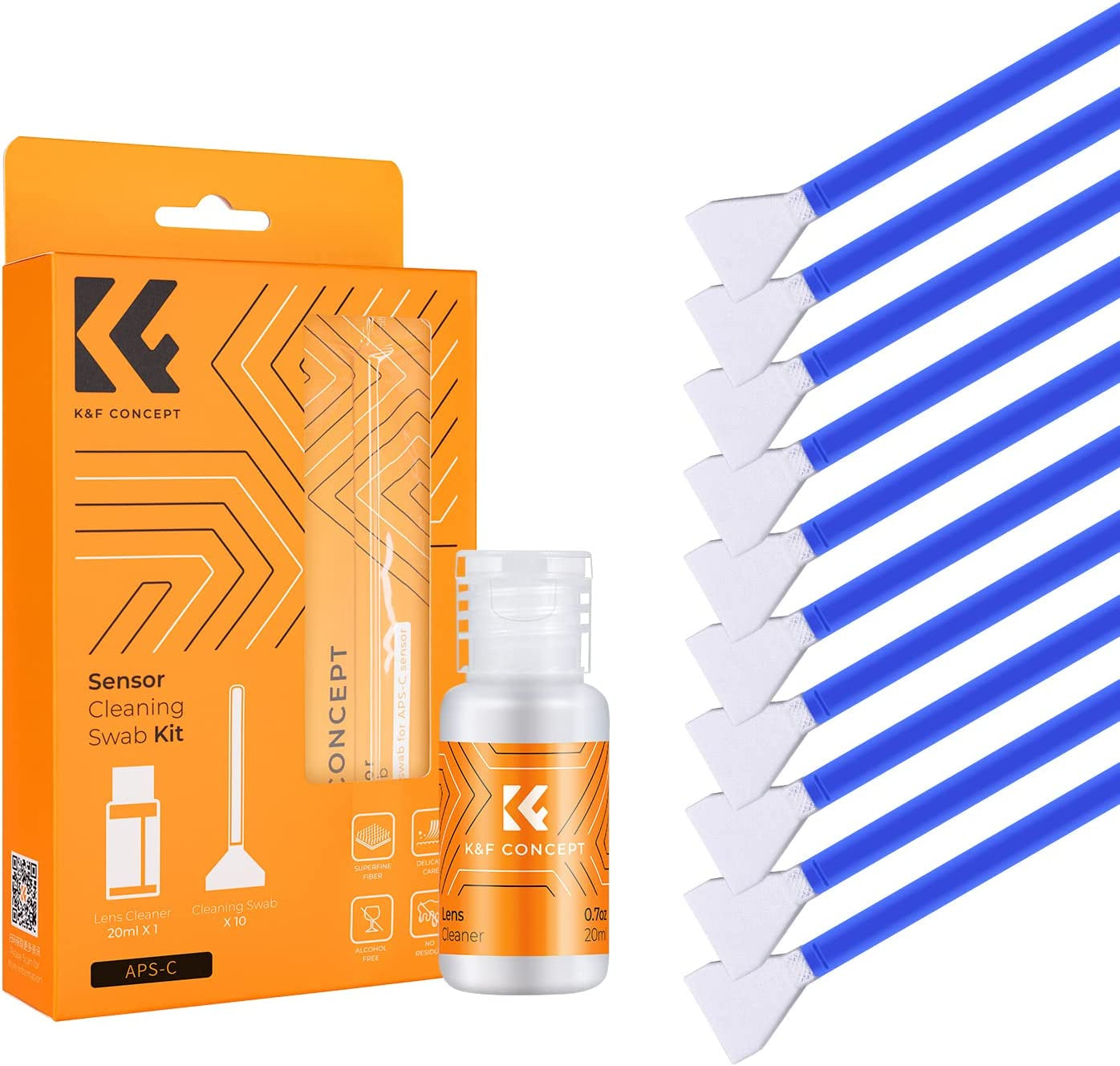 K&F Concept 9-In-1 Camera Lens Cleaning Kit for DSLR Camera Lens Filter Cell Phones with Air Blowing, Vacuum Cleaning Cloth*6, 15Ml Cleaning Cloths Liquid, Lens Cleaning Pen  Shenzhen Zhuoer Photograph 10 Pack Sensor Swabs  