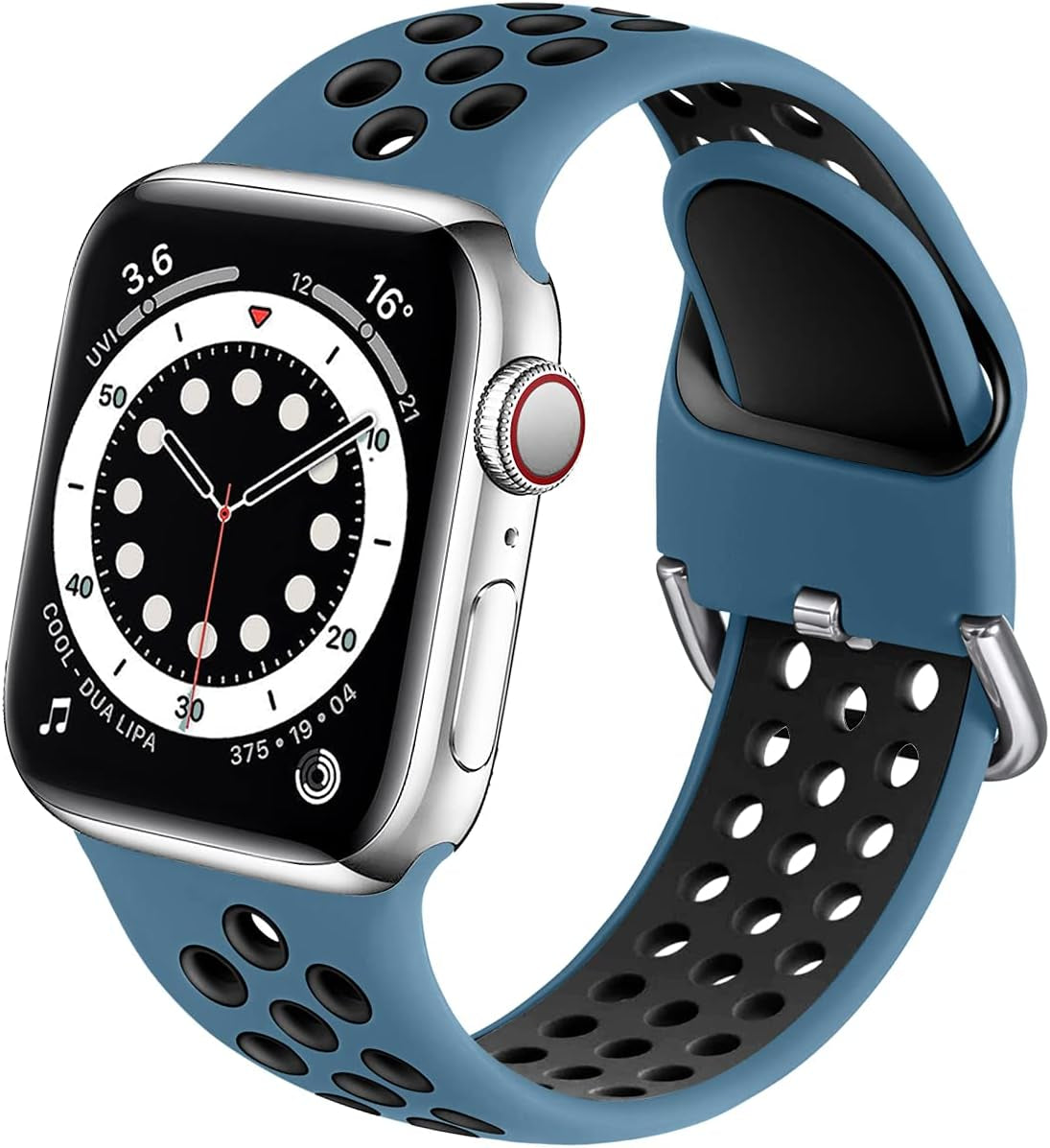 Muranne Sport Band Compatible with Apple Watch 38Mm 40Mm 41Mm 42Mm 44Mm 45Mm 49Mm for Women Men, Sport Breathable Soft Silicone Replacement Strap for Iwatch SE Ultra Series 8 7 6 5 4 3 2 1, S/M M/L  Muranne Rock Blue/Black 42mm/44mm/45mm/49mm S/M 