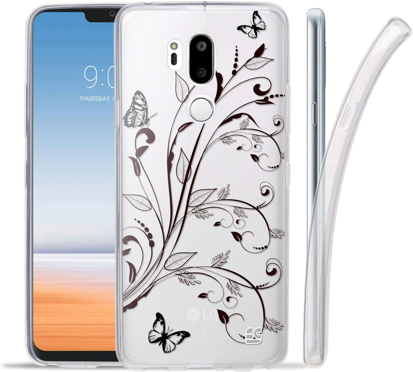Goldenbeetle GB Flexible TPU Ultra Lightweight Cover [Scratch-Proof] Gel Skin Case Compatible with LG G7 Thinq / G7+ G710 (White Rosy Heart)  GoldenBeetle Butterfly Vines  