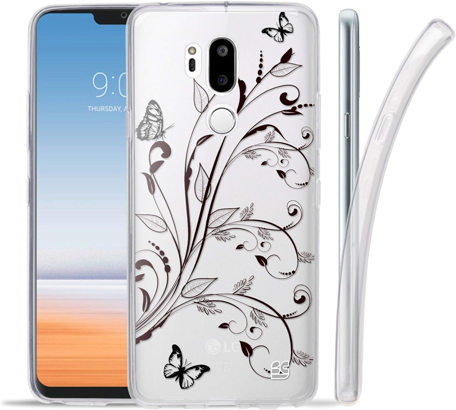 Goldenbeetle GB Flexible TPU Ultra Lightweight Cover [Scratch-Proof] Gel Skin Case Compatible with LG G7 Thinq / G7+ G710 (White Rosy Heart)  GoldenBeetle Butterfly Vines  