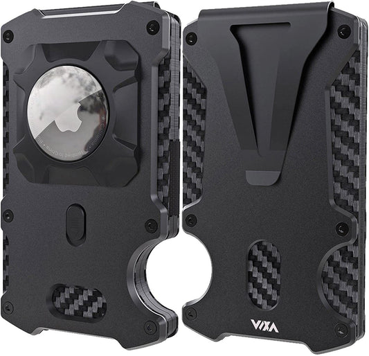 WXM Wallet for Men with Airtag Holder Credit Slim Front Pocket Real Carbon Fiber RFID Blocking Minimalist Mens Gift(Black)  WXM   