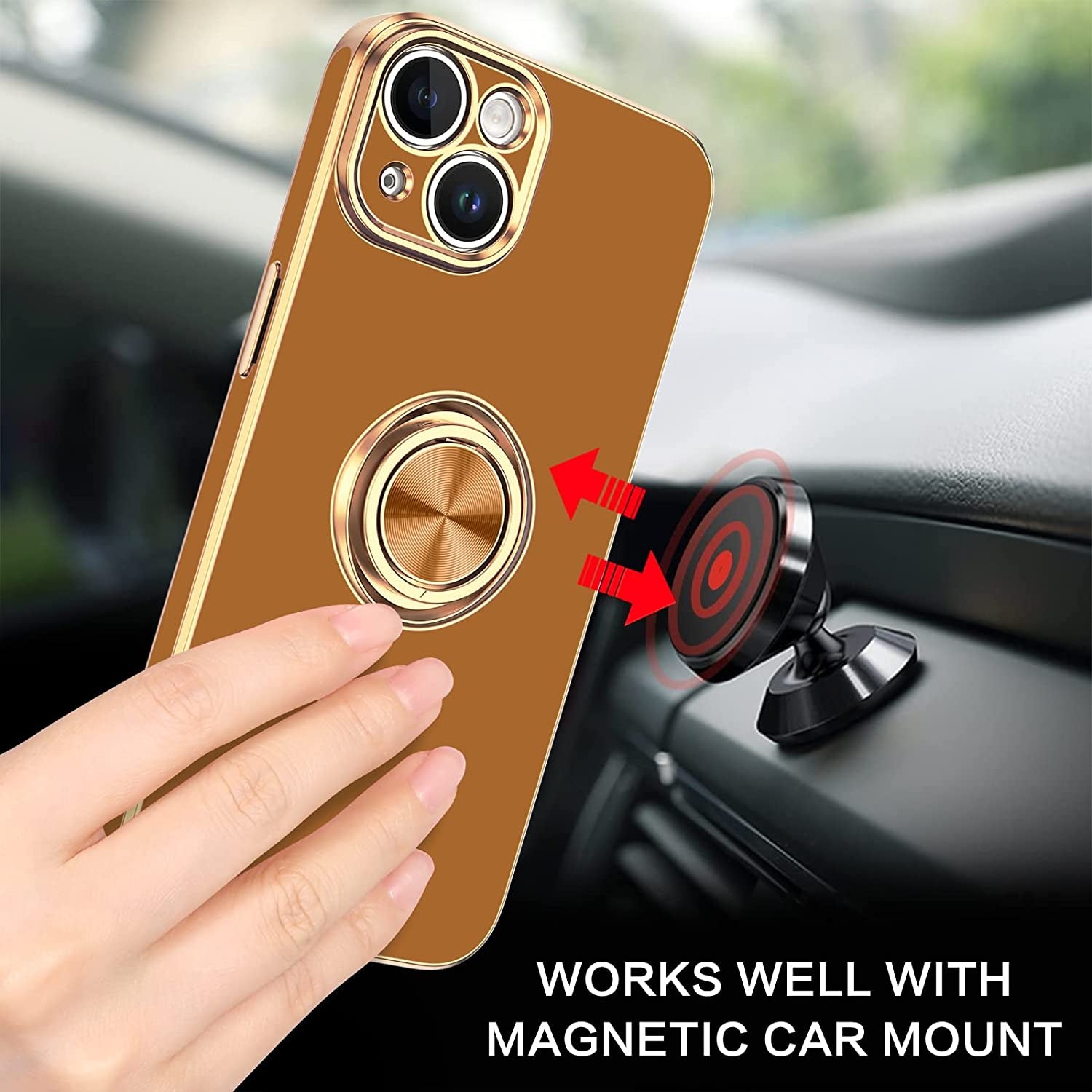 VENINGO Iphone 14 Case,Phone Cases for Iphone 14,Slim Fit Soft 360° Ring Holder Kickstand Magnetic Car Mount Supported Easy Clean Shockproof Protective Cover for Apple Iphone 14 6.1" 2022,Coffee Brown  VENINGO   