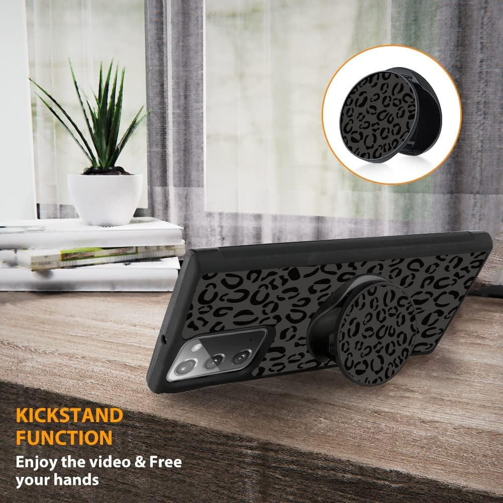 SAKUULO Samsung Galaxy Note 20 Case, [Screen Protector + Kickstand] Black Leopard Cheetah Design, Anti-Slip Shockproof Lightweight Flexible TPU Bumper Protective Case for Galaxy Note 20 6.7 Inch  SAKUULO   