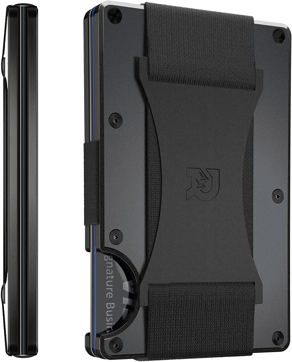 The Ridge Minimalist Slim Wallet for Men - RFID Blocking Front Pocket Credit Card Holder - Aluminum Metal Small Mens Wallets with Cash Strap (Matte Olive)  The Ridge Gunmetal (Titanium)  