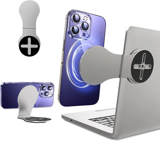 Ubeesize Magnetic Laptop Phone Holder, Adjustable Phone Monitor Side Mount for Iphone 14/13 Series / 12 Pro Max/ 12 Pro/ 12 Mini, Slim Portable Foldable Computer Expansion Bracket, Silver  UBeesize   