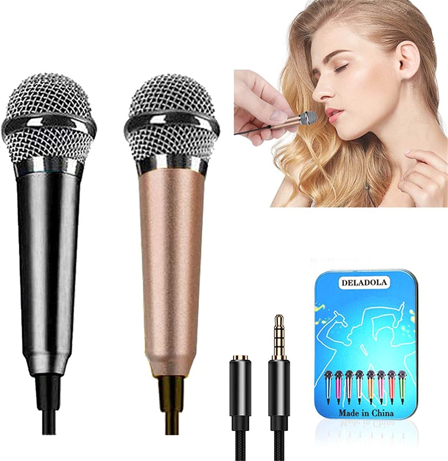 Mini Microphone,Portable Vocal Tiny Microphone, Asmr Microphone,Phone Microphone, Mini Karaoke Microphone for Voice Recording Chatting and Singing on Iphone,Android,Laptop Notebook（Silver）  DELADOLA Black+rose gold  