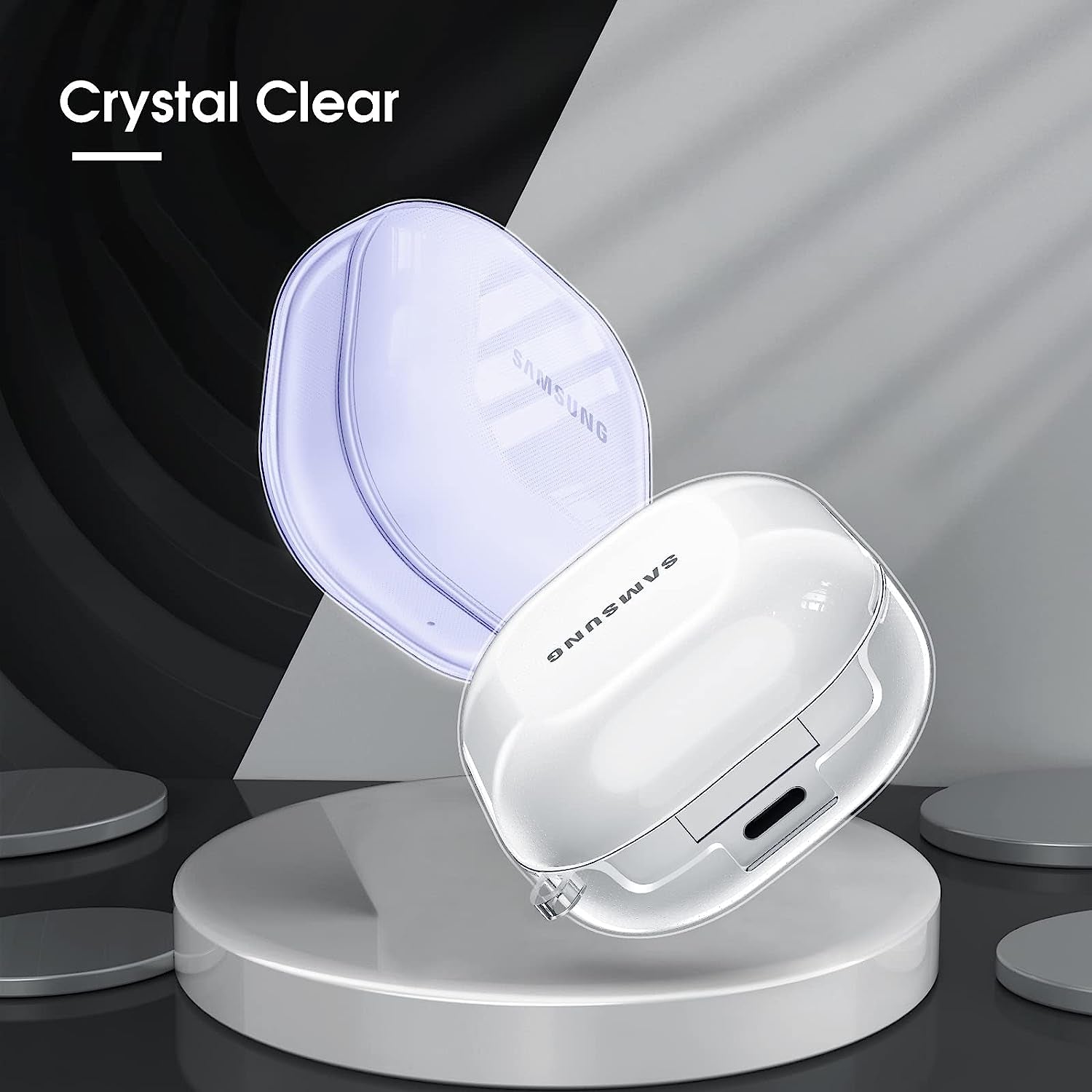 Fintie Case for Samsung Galaxy Buds 2 Pro (2022) / Galaxy Buds 2 (2021) / Galaxy Buds Pro (2021) / Galaxy Buds Live (2020) - Soft TPU Clear Anti-Scratch Protective Cover with Carabiner, Crystal Purple  Fintie   