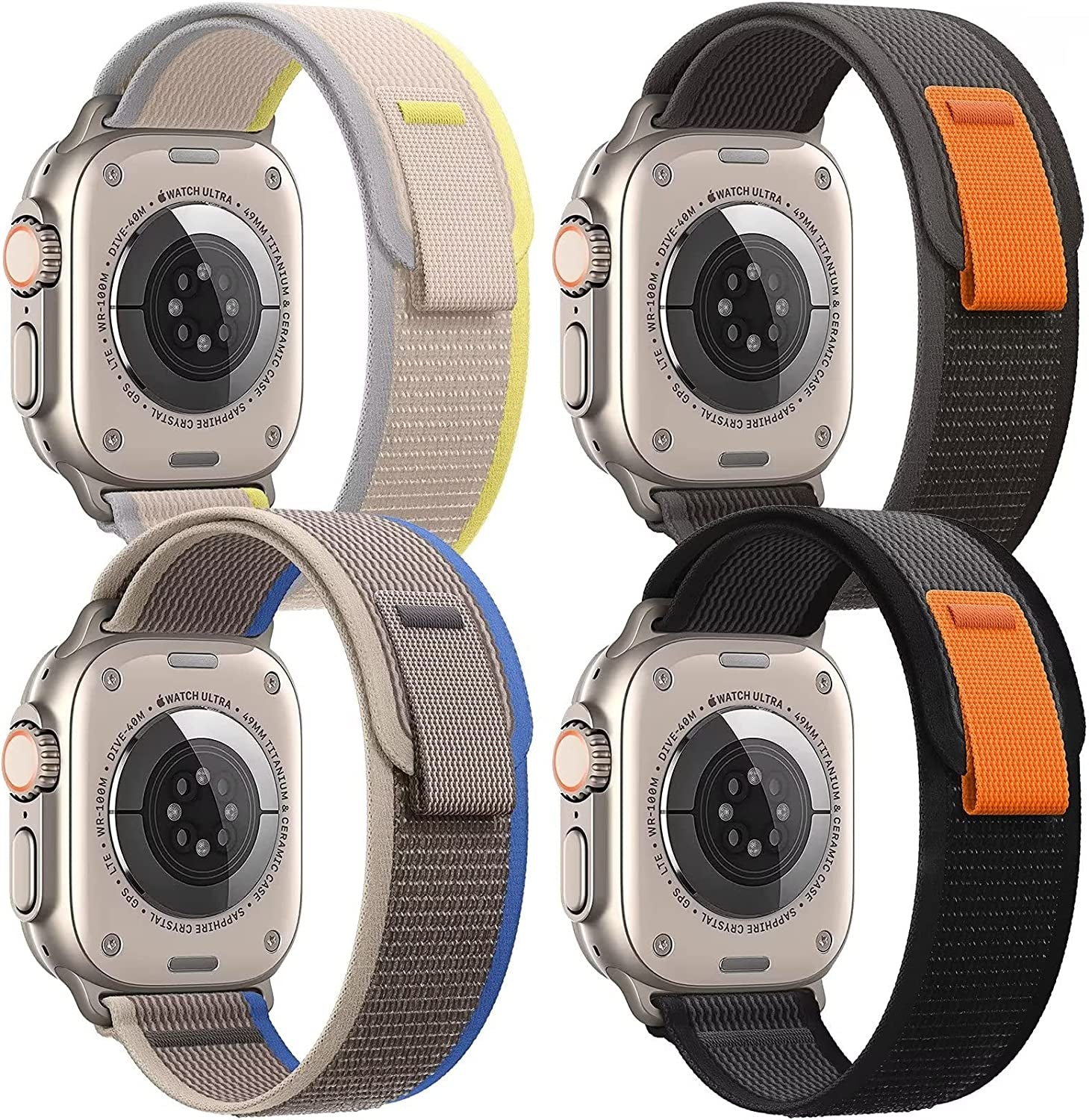 4 Pack Alpine Trail Loop Compatible with Apple Watch Band 38Mm 40Mm 41Mm 42Mm 44Mm 45Mm 49Mm Replacement Women Mens, Nylon Solo Sport Braided G-Hook Slides Strap for Iwatch Ultra Series SE 8/7/6/5/4/3  Rqhhzvt 4Pack-Trail Loop Black/Black+Blue/Gray+Black/Gray+Yellow/Beige 42mm/44mm/45mm/49mm 
